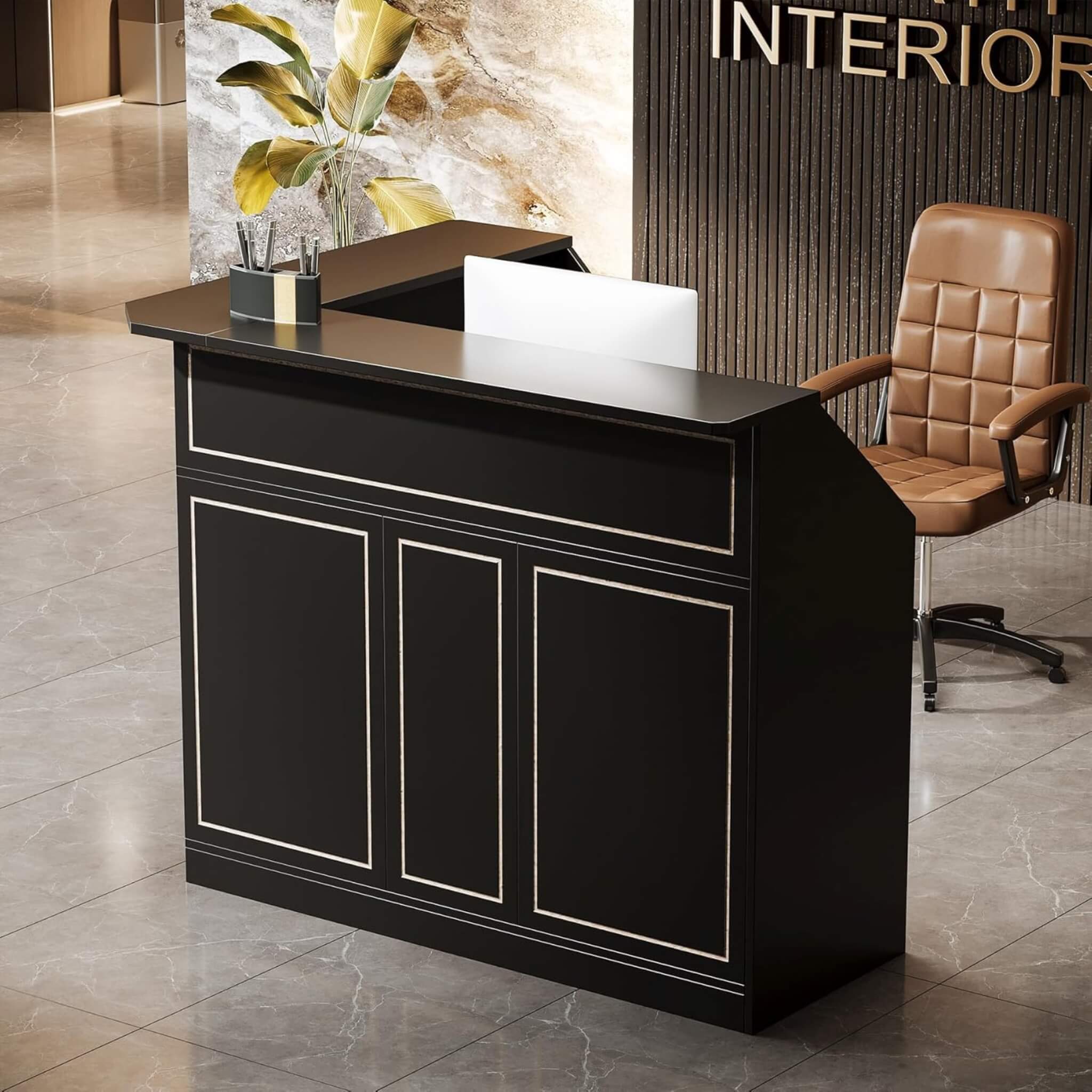Velmor Modern L-Shaped Reception Desk With Storage Shelves (SAK81036)