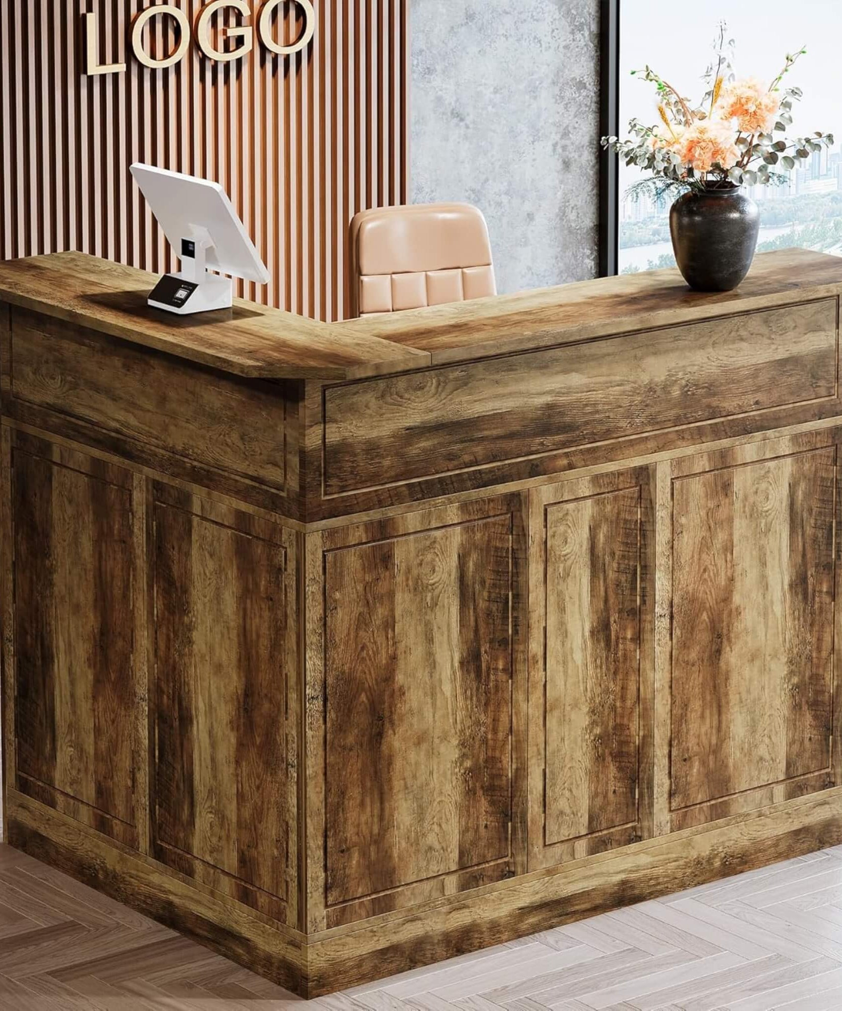 Velmor Modern L-Shaped Reception Desk With Storage Shelves (SAK81036)