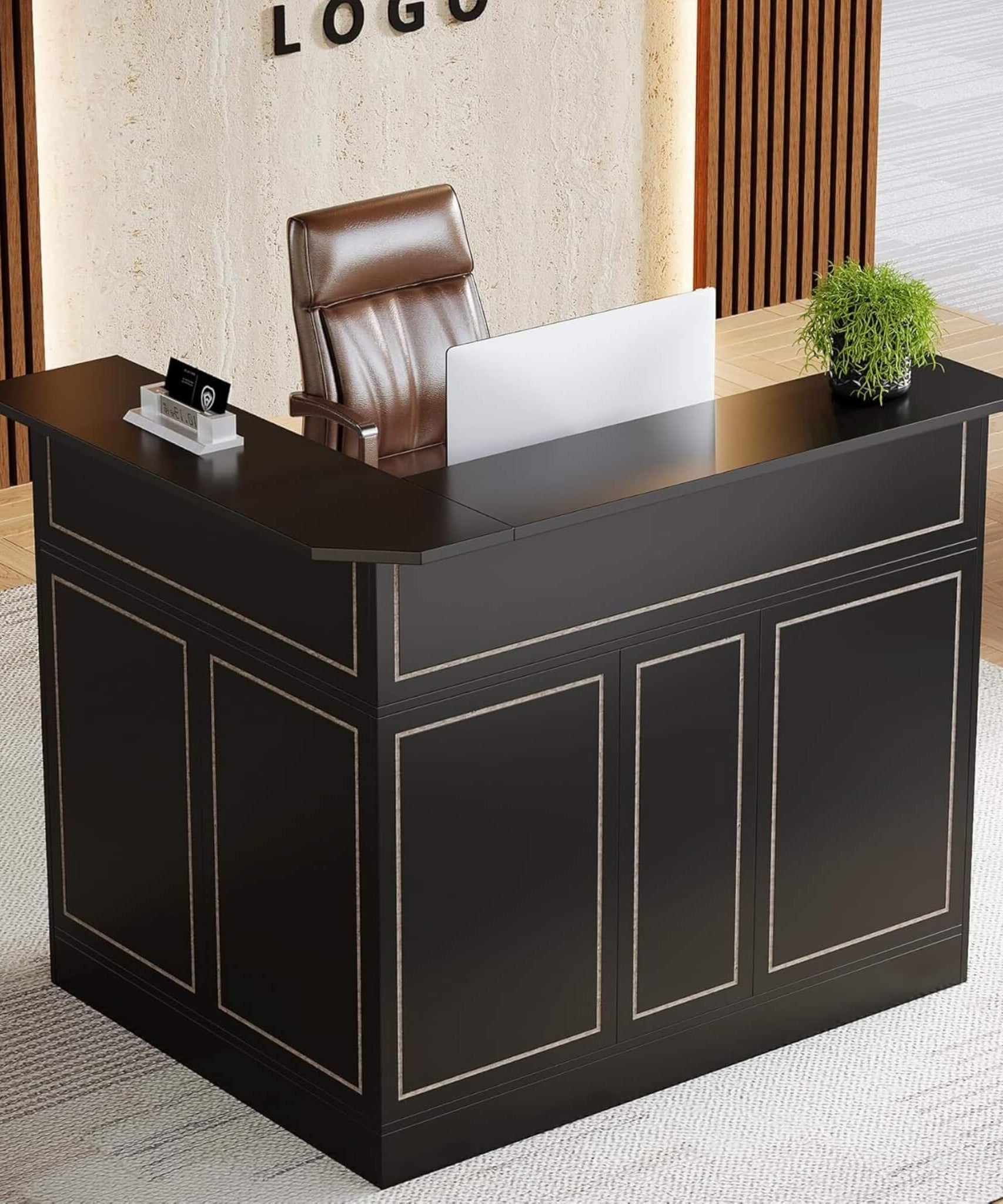 Velmor Modern L-Shaped Reception Desk With Storage Shelves (SAK81036)