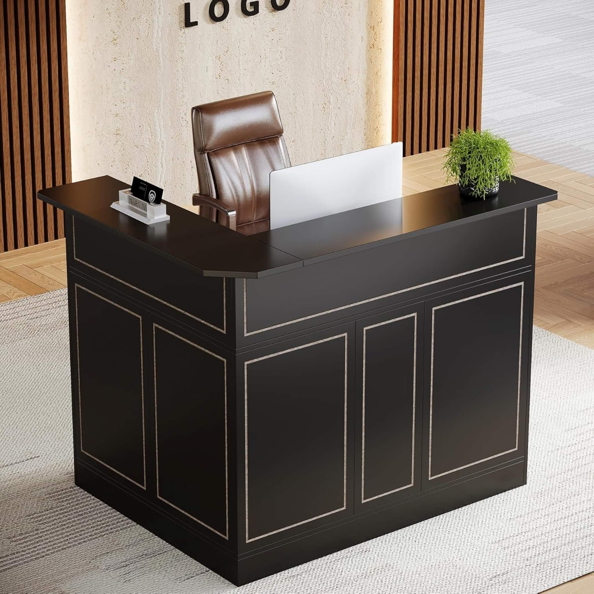 Velmor Modern L-Shaped Reception Desk With Storage Shelves (SAK81036)