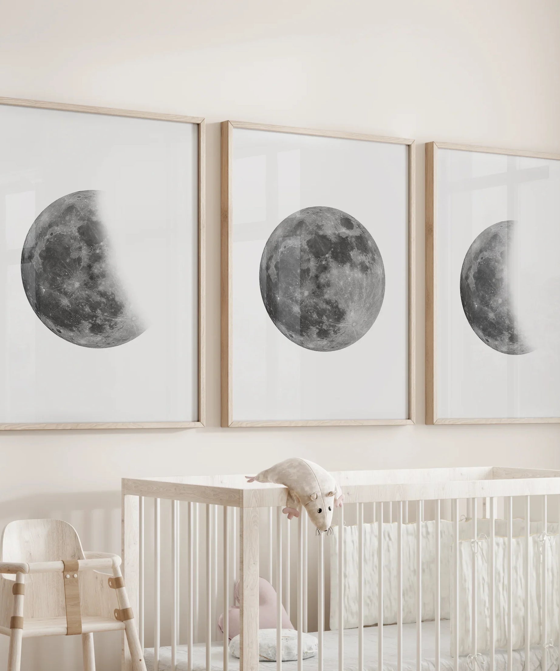 Moon Phases Set of 3 Prints. Black and White Lunar Cycle