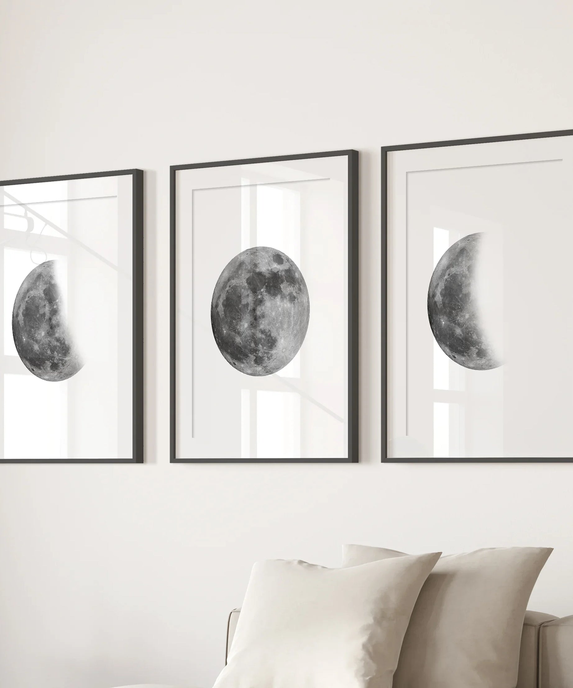 Moon Phases Set of 3 Prints. Black and White Lunar Cycle