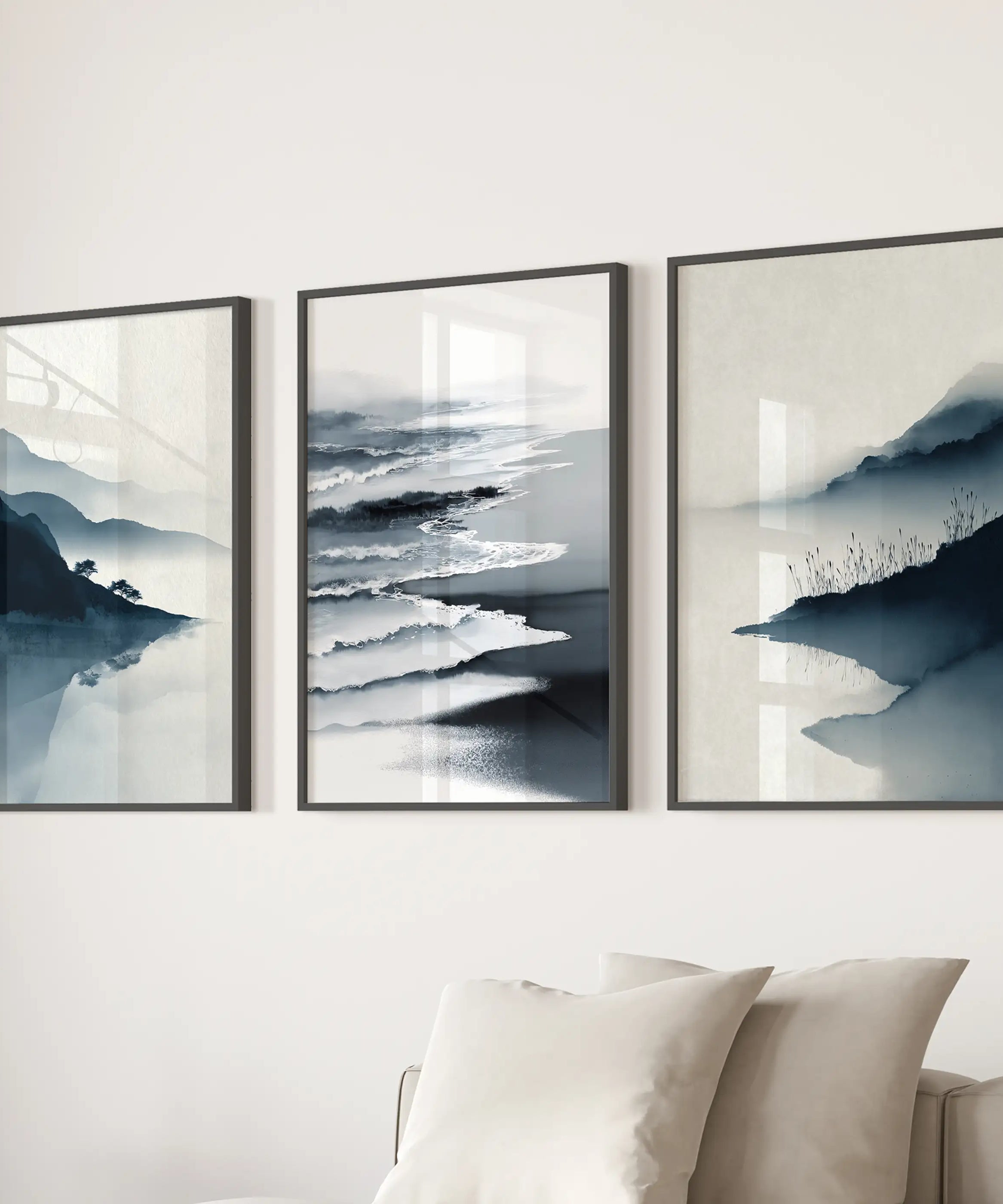 Minimalist Mountain Lake Set of 3. Modern Landscape Prints
