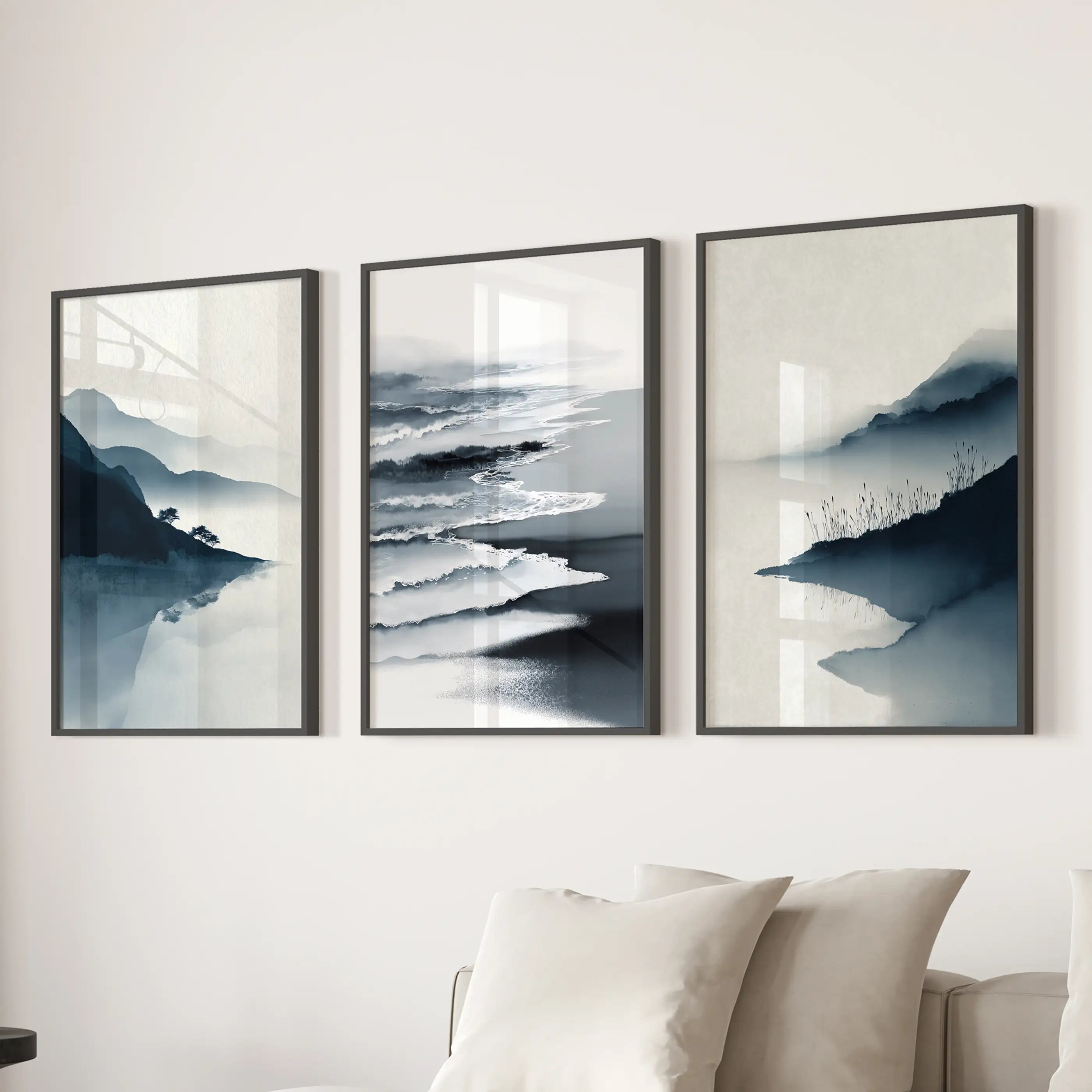 Minimalist Mountain Lake Set of 3. Modern Landscape Prints