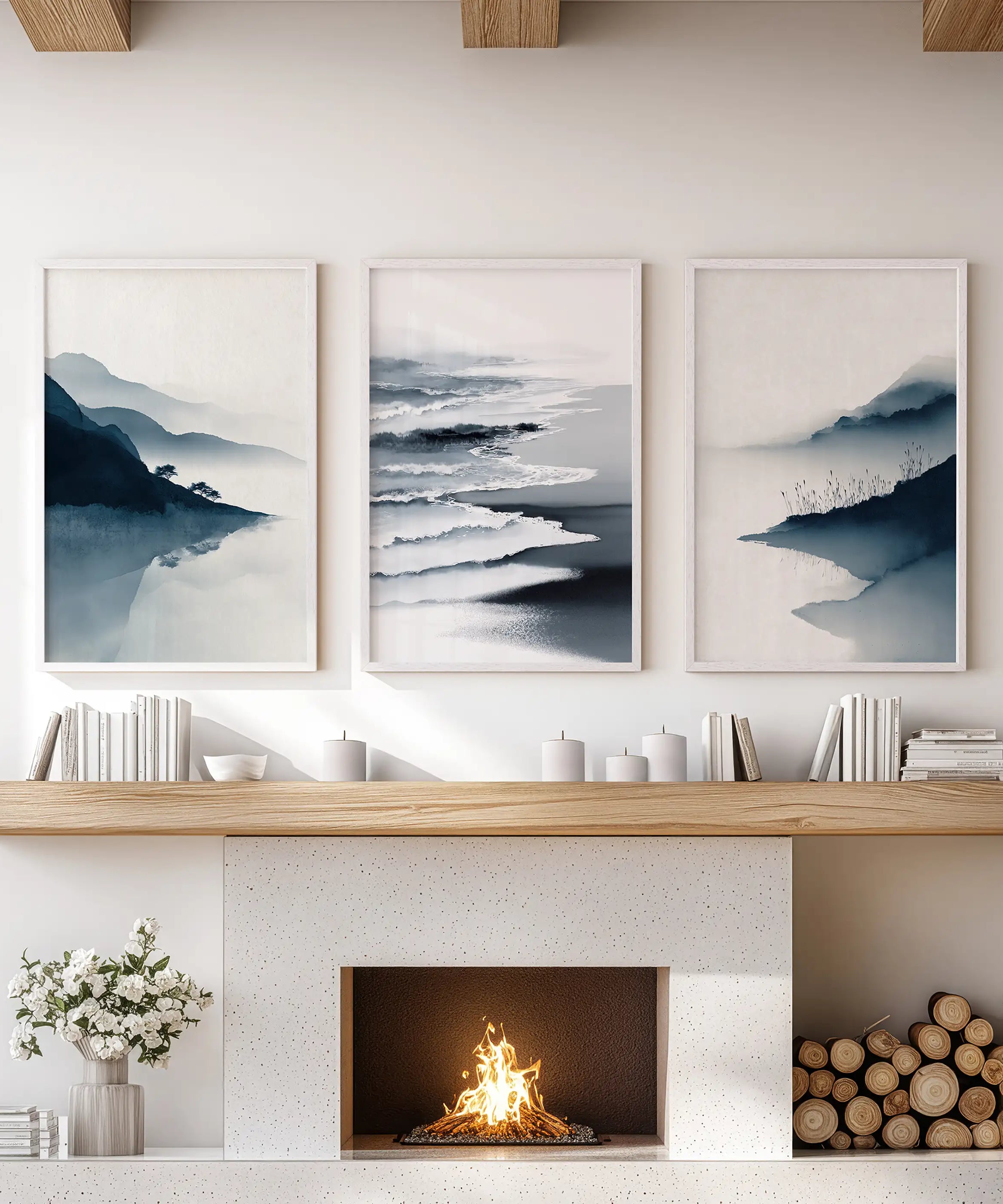 Minimalist Mountain Lake Set of 3. Modern Landscape Prints