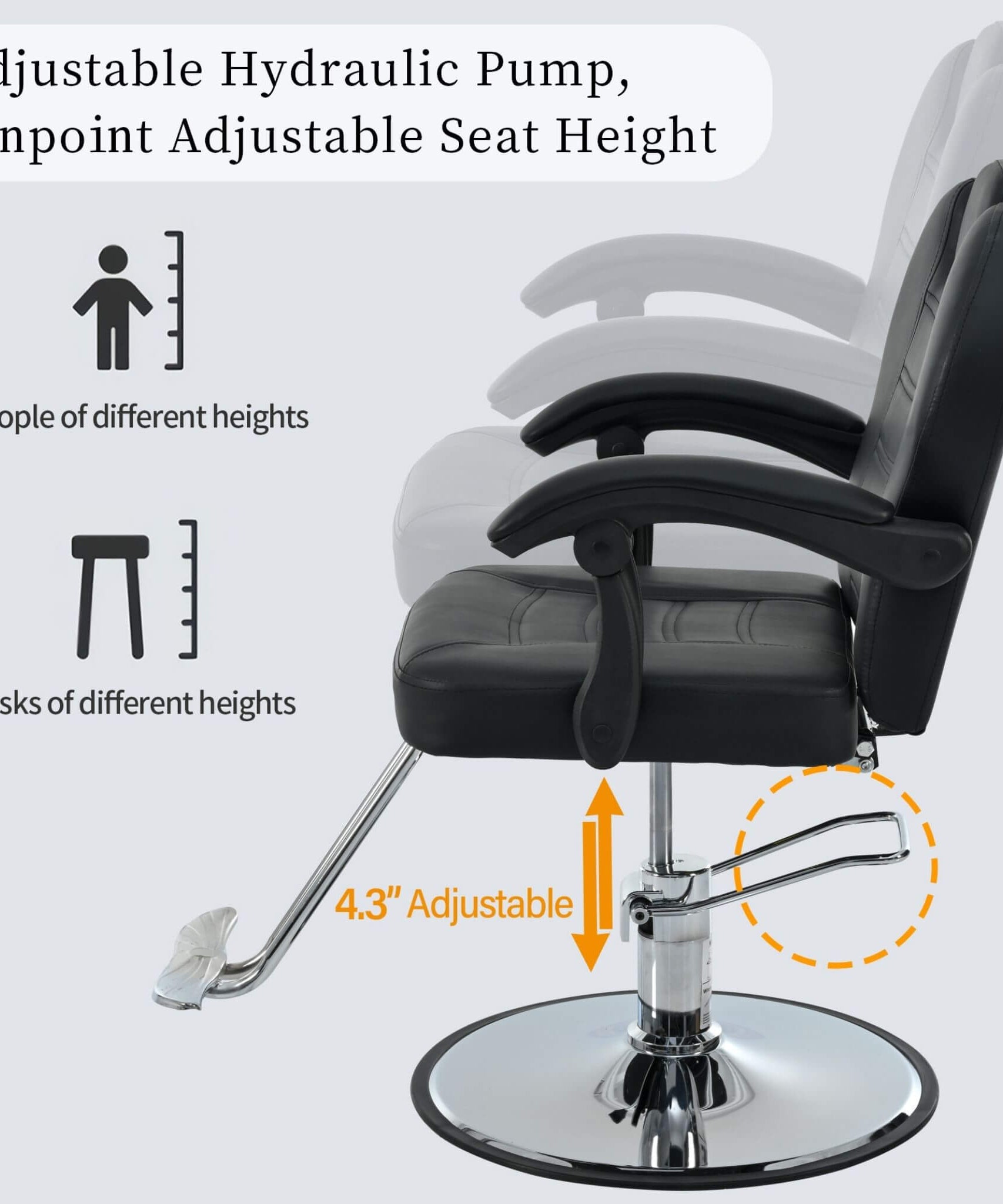 Modern Reclining Barber Chair With Adjustable Headrest And Hydraulic Pump (SAK62751)