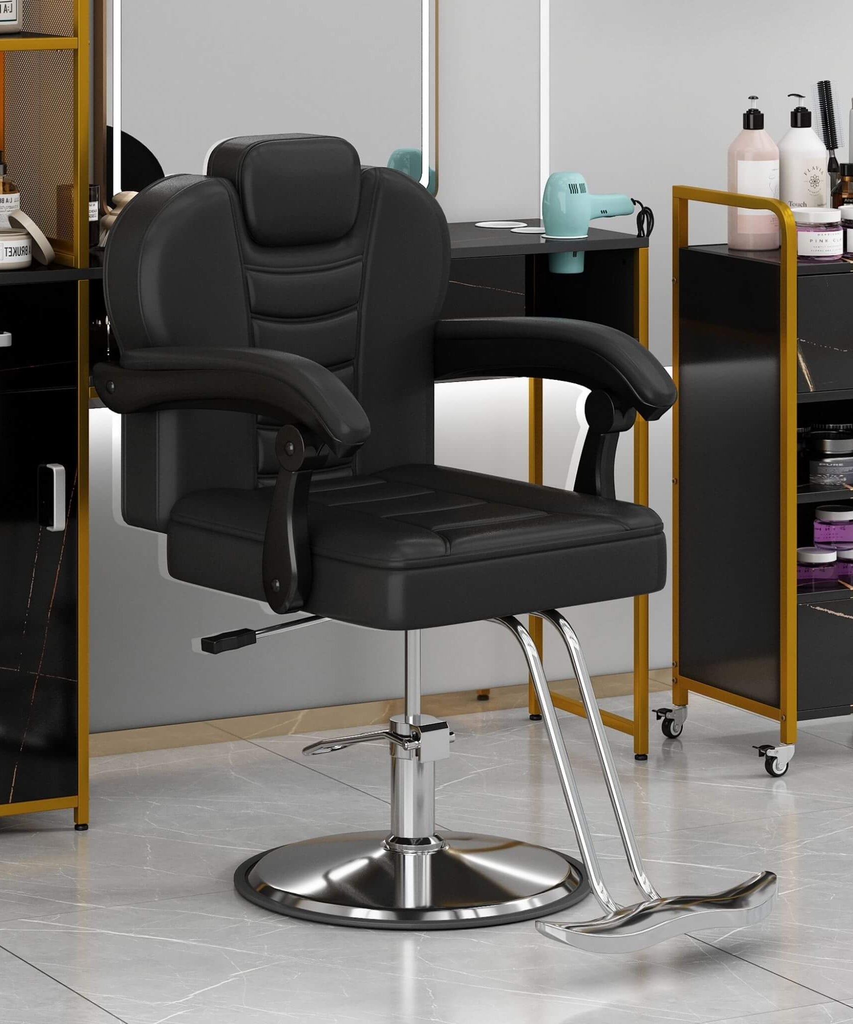 Modern Reclining Barber Chair With Adjustable Headrest And Hydraulic Pump (SAK62751)