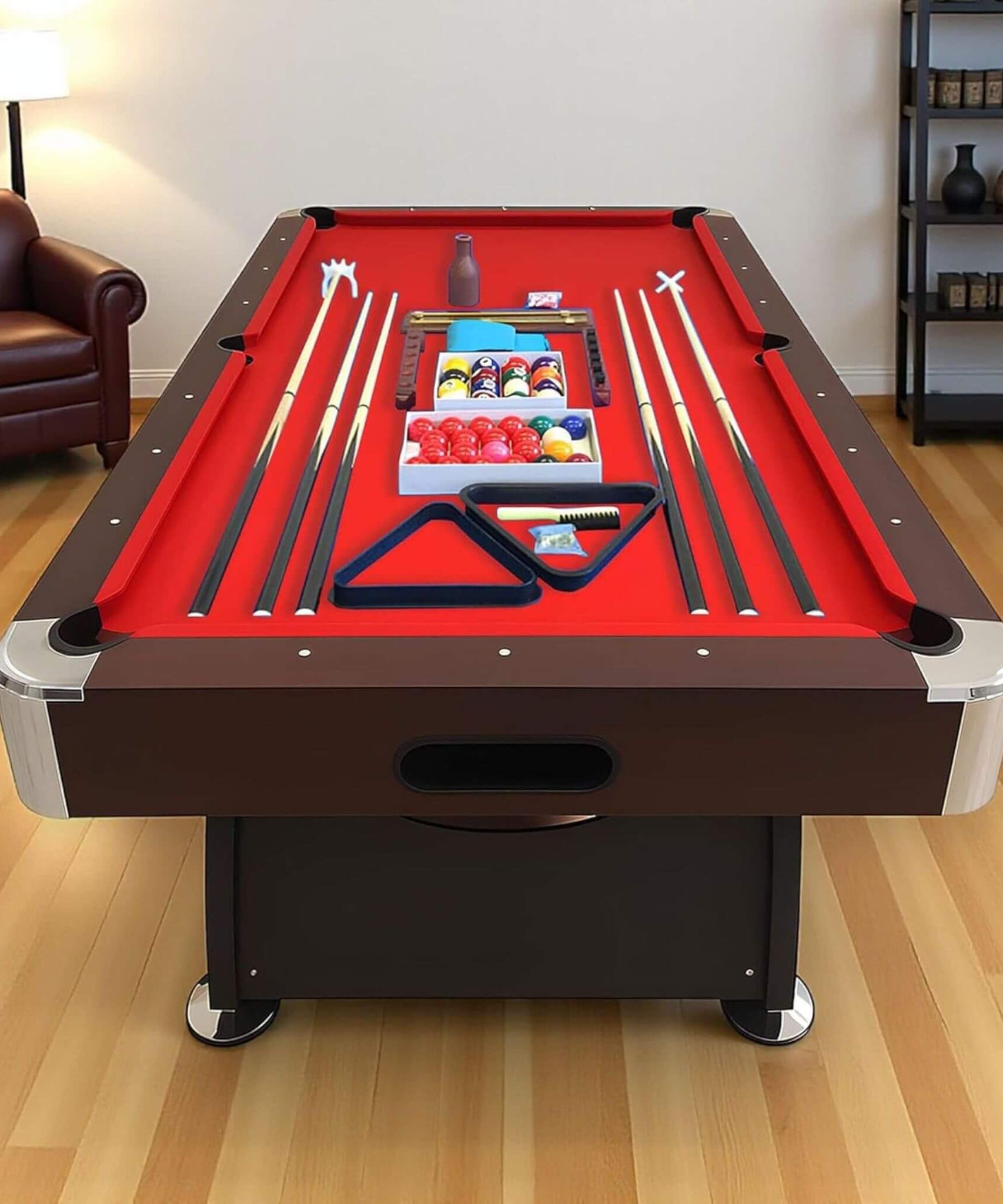 8FT Modern Red Felt Billiard Pool Table With Automatic Ball Return And Accessories Kit (SAK76139)