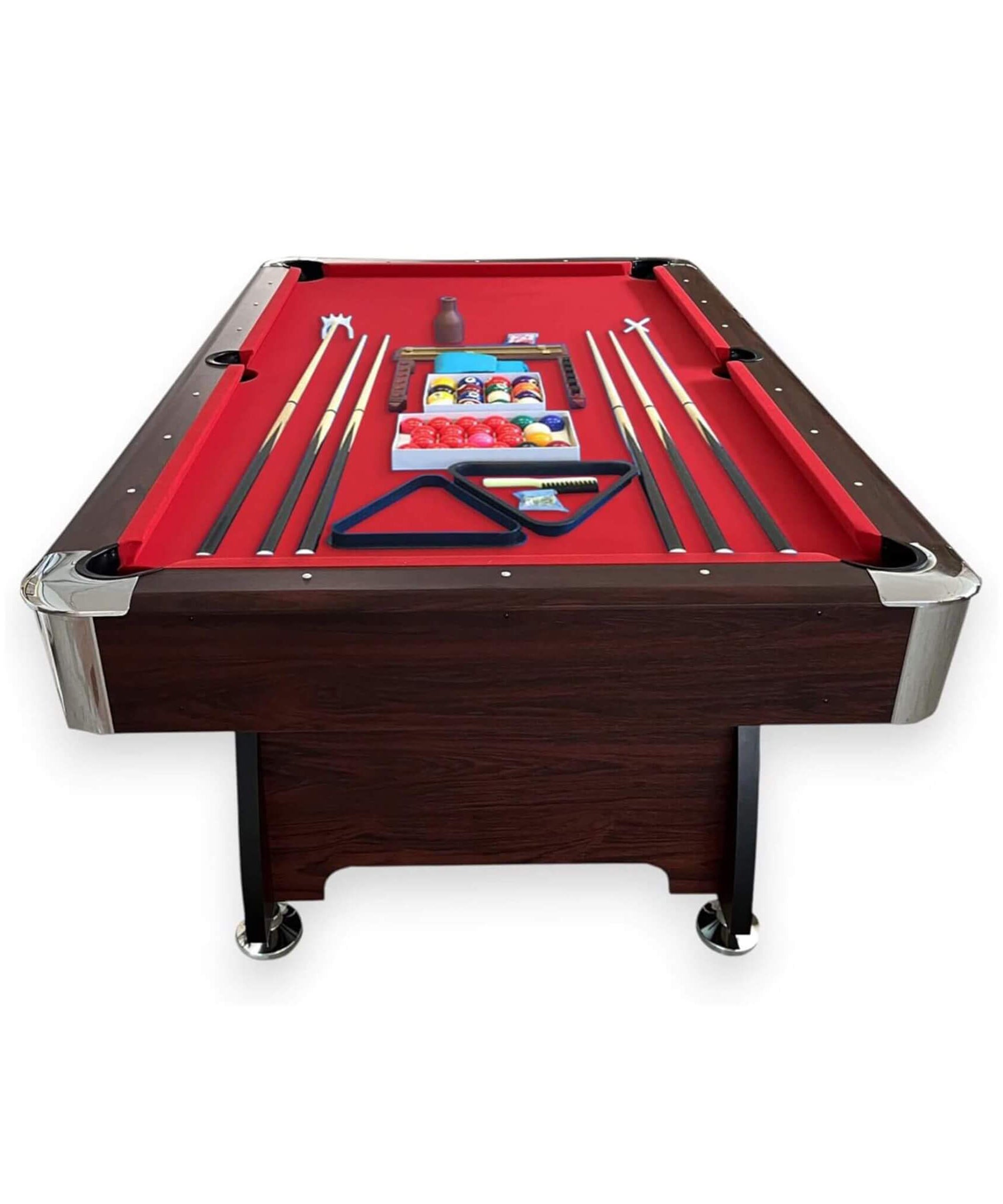 8FT Modern Red Felt Billiard Pool Table With Automatic Ball Return And Accessories Kit (SAK76139)