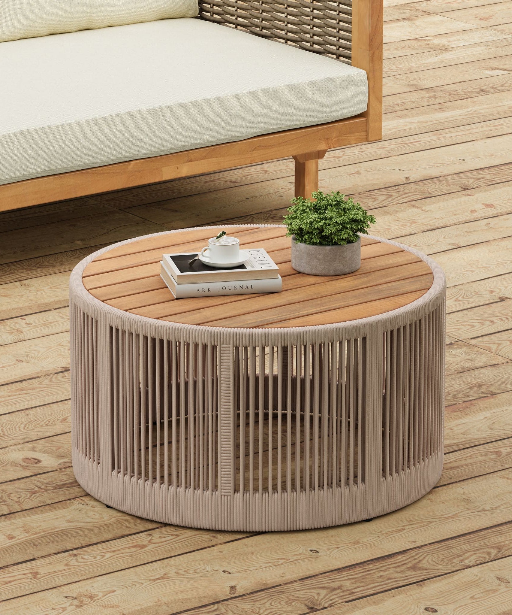 Alora Modern Rustic Coffee Table & Side Table With Woven Rope Design (SAK56739)