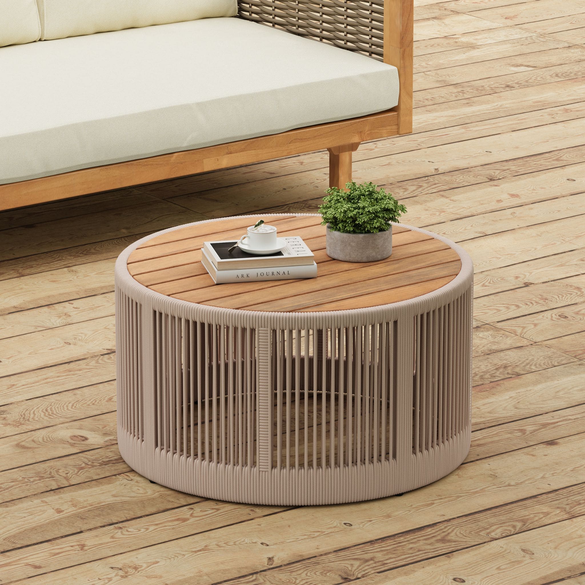 Alora Modern Rustic Coffee Table & Side Table With Woven Rope Design (SAK56739)