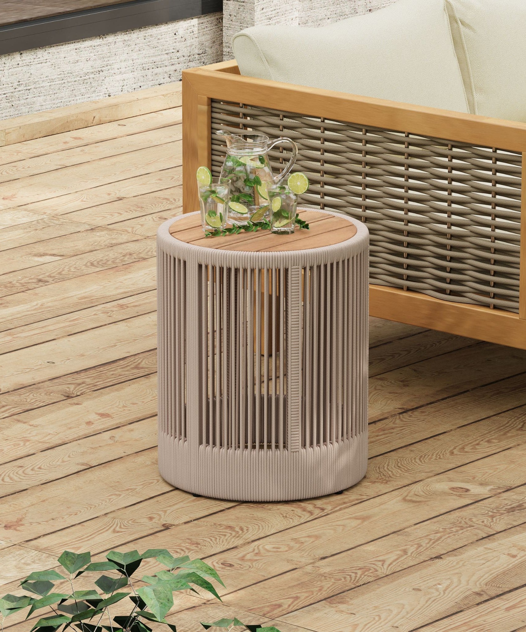 Alora Modern Rustic Coffee Table & Side Table With Woven Rope Design (SAK56739)
