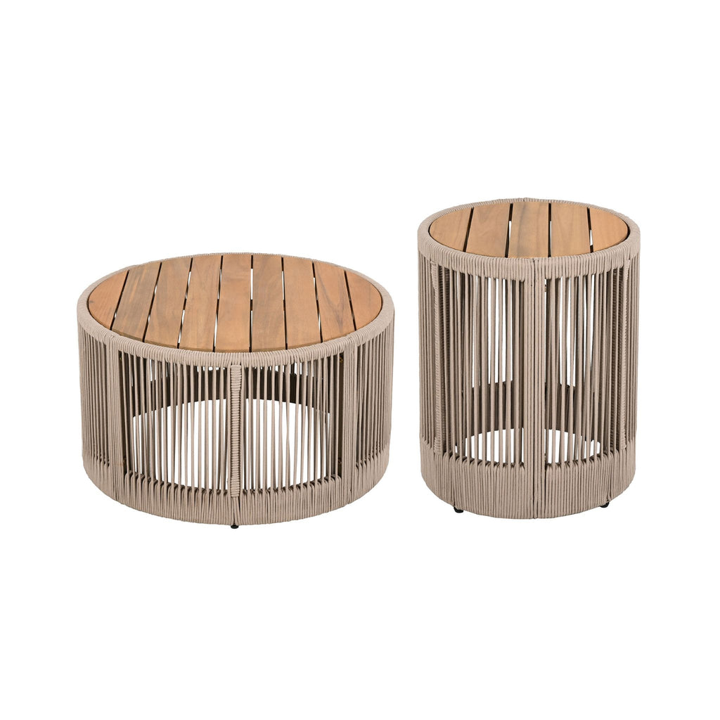 Alora Modern Rustic Coffee Table & Side Table With Woven Rope Design (SAK56739)