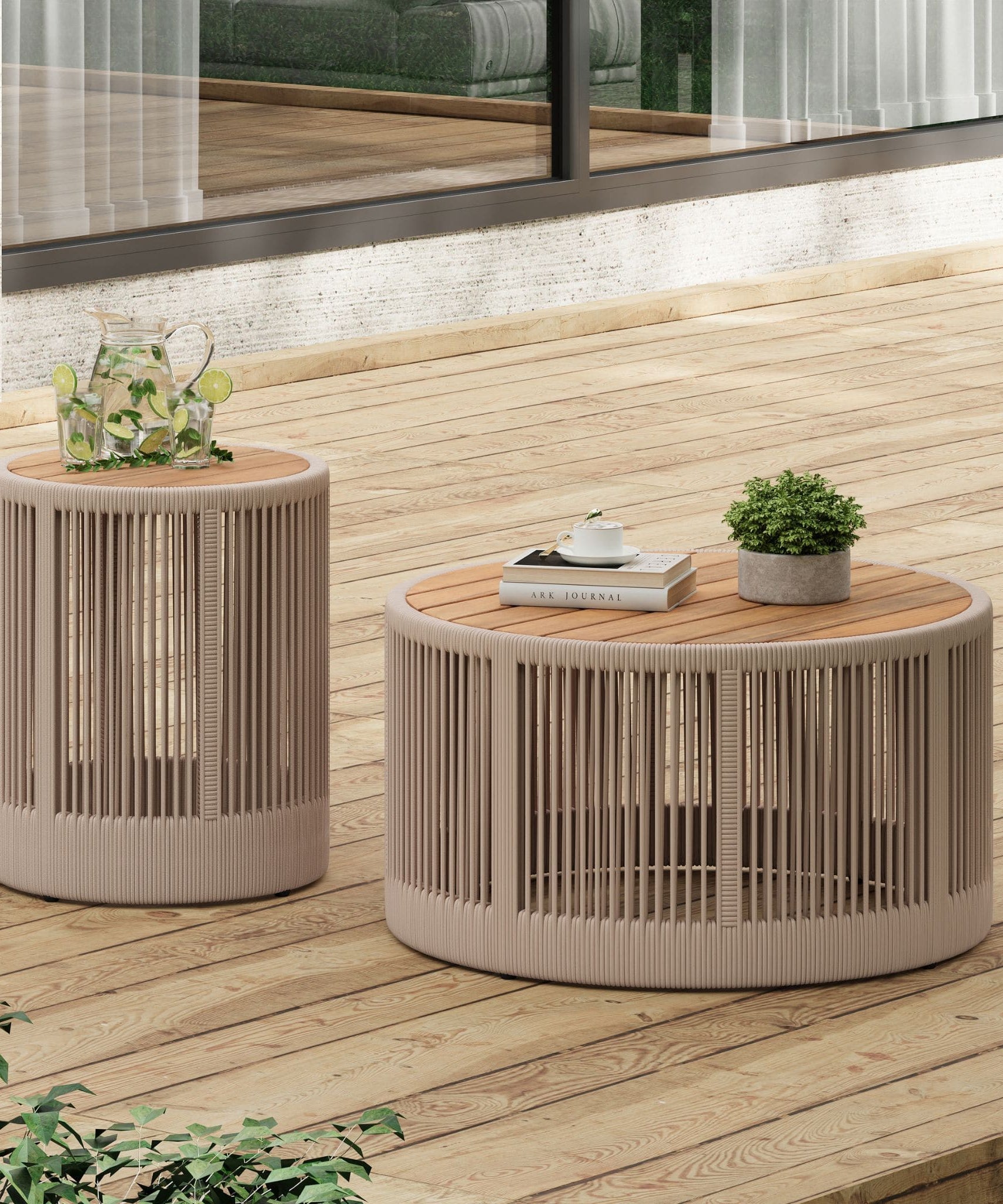 Alora Modern Rustic Coffee Table & Side Table With Woven Rope Design (SAK56739)