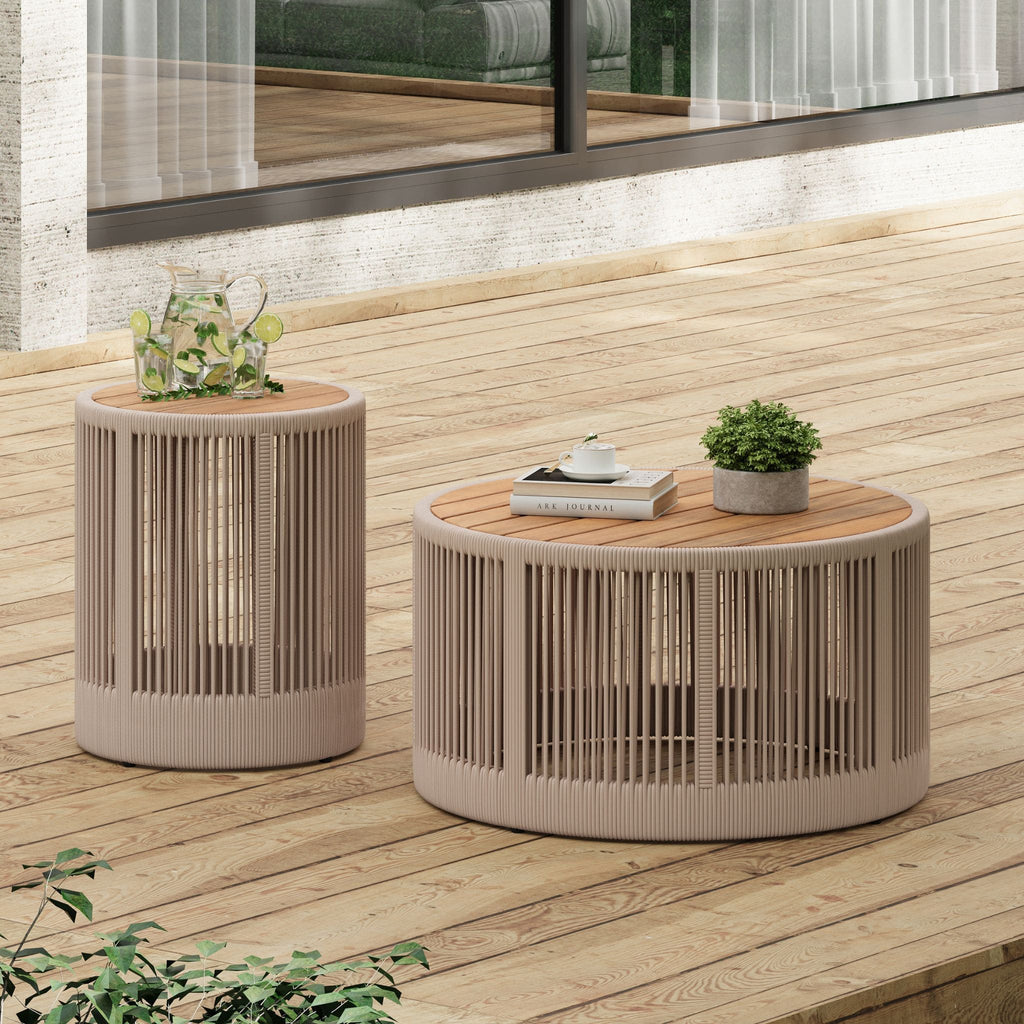 Alora Modern Rustic Coffee Table & Side Table With Woven Rope Design (SAK56739)