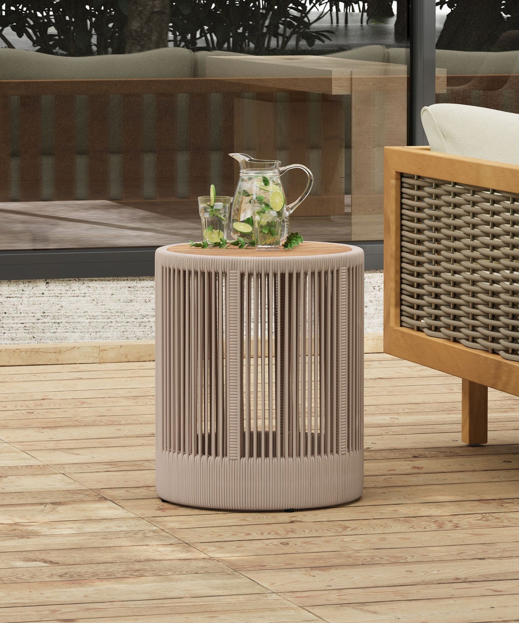 Alora Modern Rustic Coffee Table & Side Table With Woven Rope Design (SAK56739)