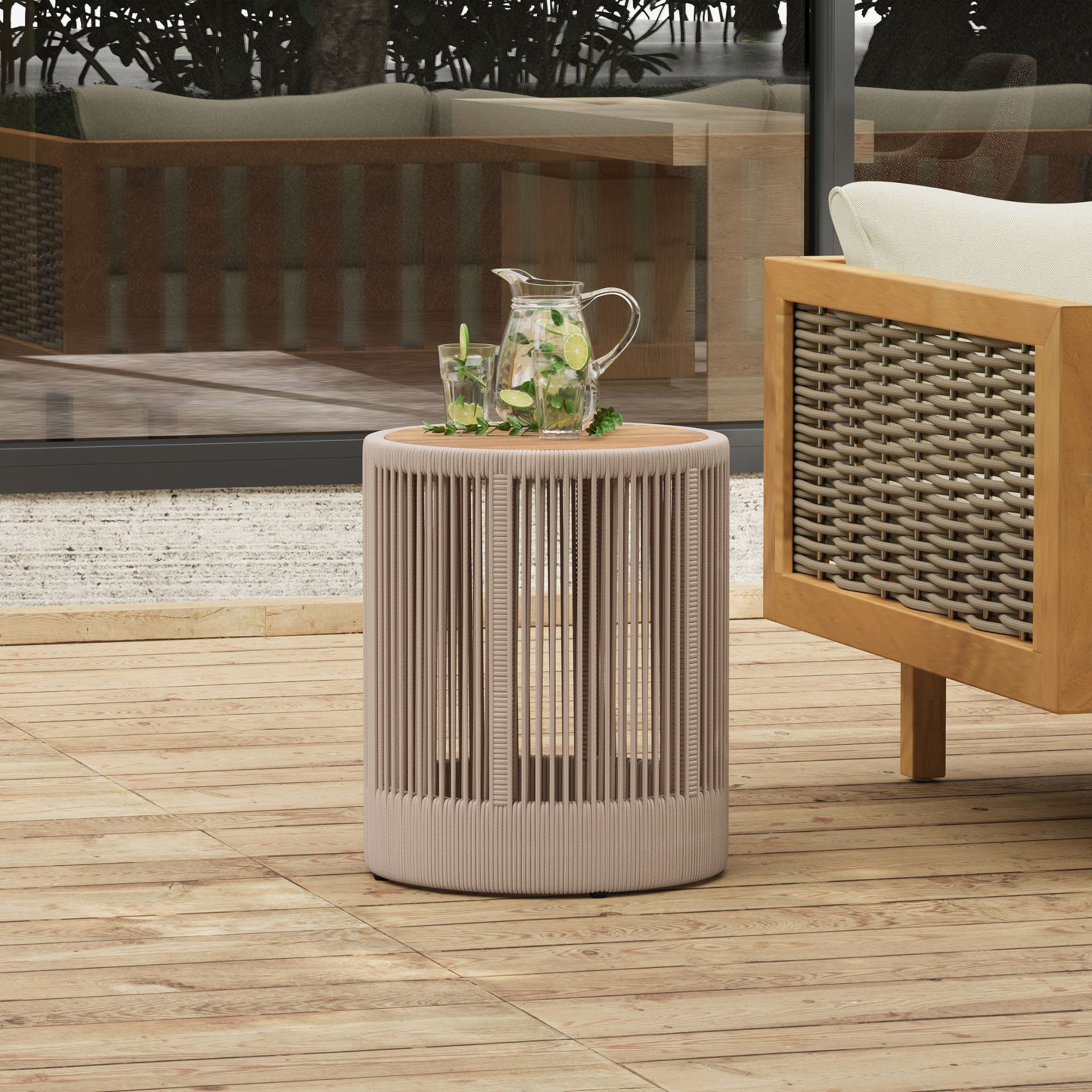 Alora Modern Rustic Coffee Table & Side Table With Woven Rope Design (SAK56739)