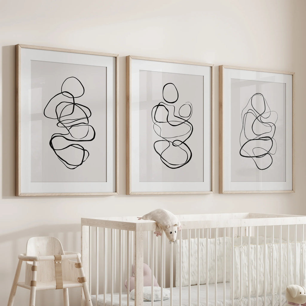 Abstract Line Art Wall Art Set of 3. Minimalist Figure Drawings