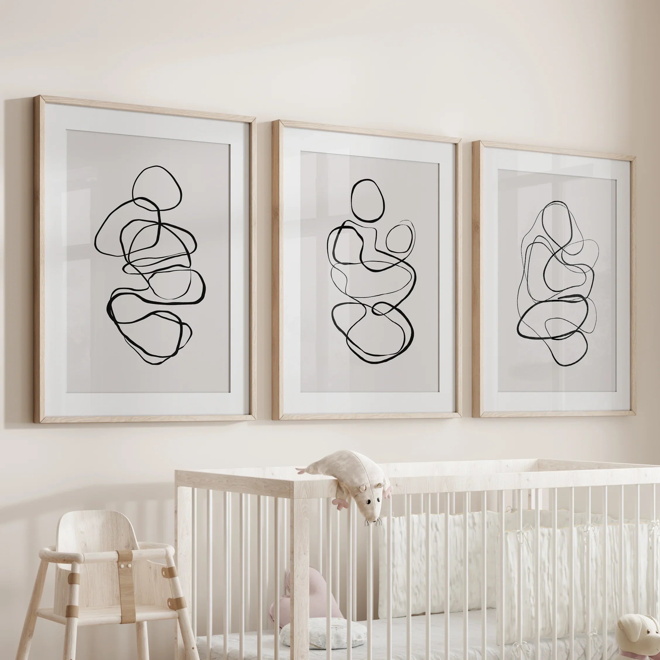 Abstract Line Art Wall Art Set of 3. Minimalist Figure Drawings