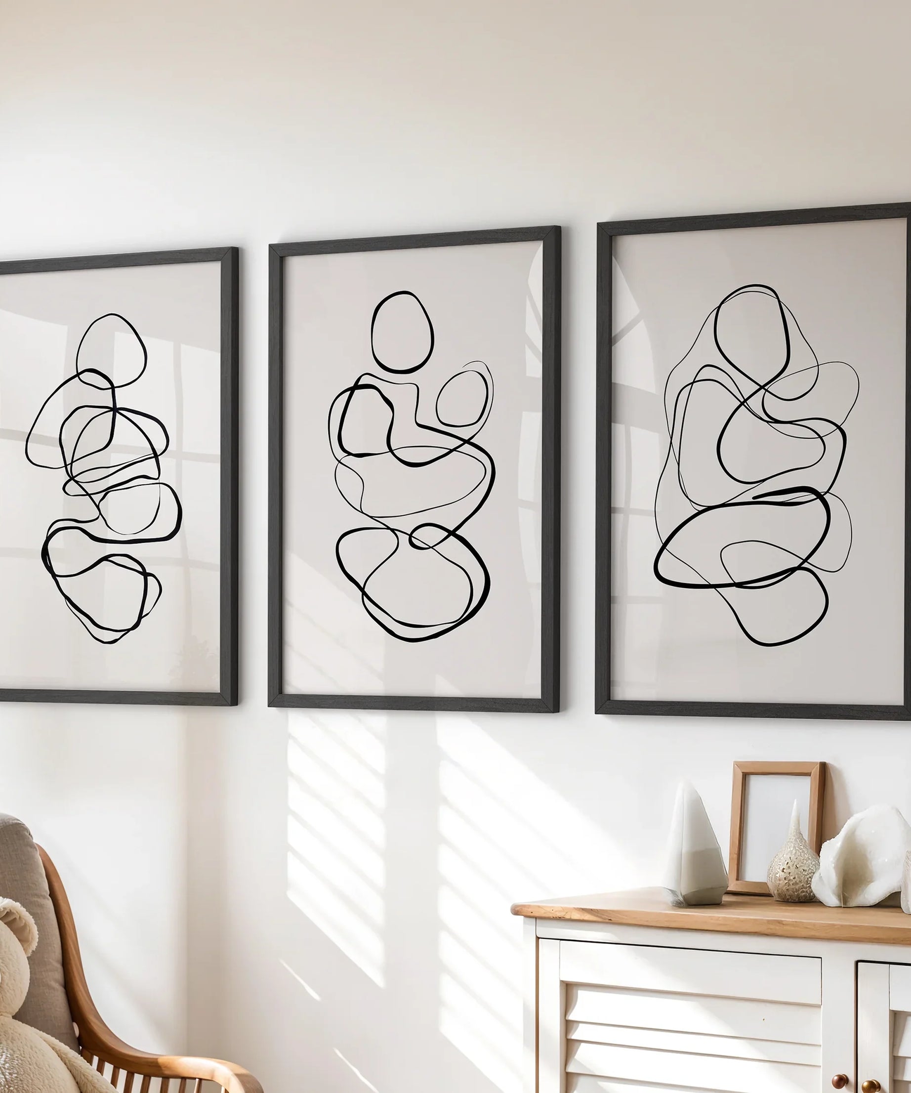 Abstract Line Art Wall Art Set of 3. Minimalist Figure Drawings