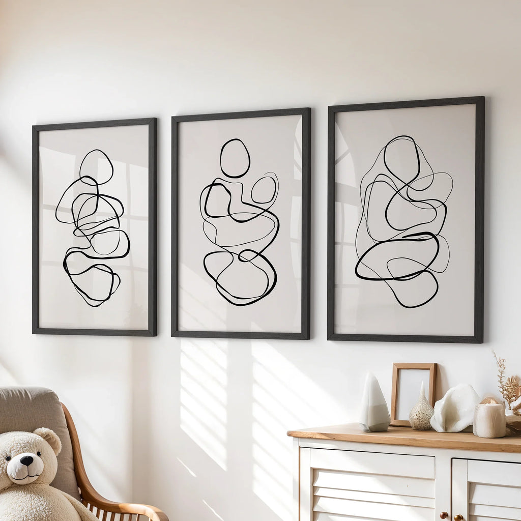 Abstract Line Art Wall Art Set of 3. Minimalist Figure Drawings