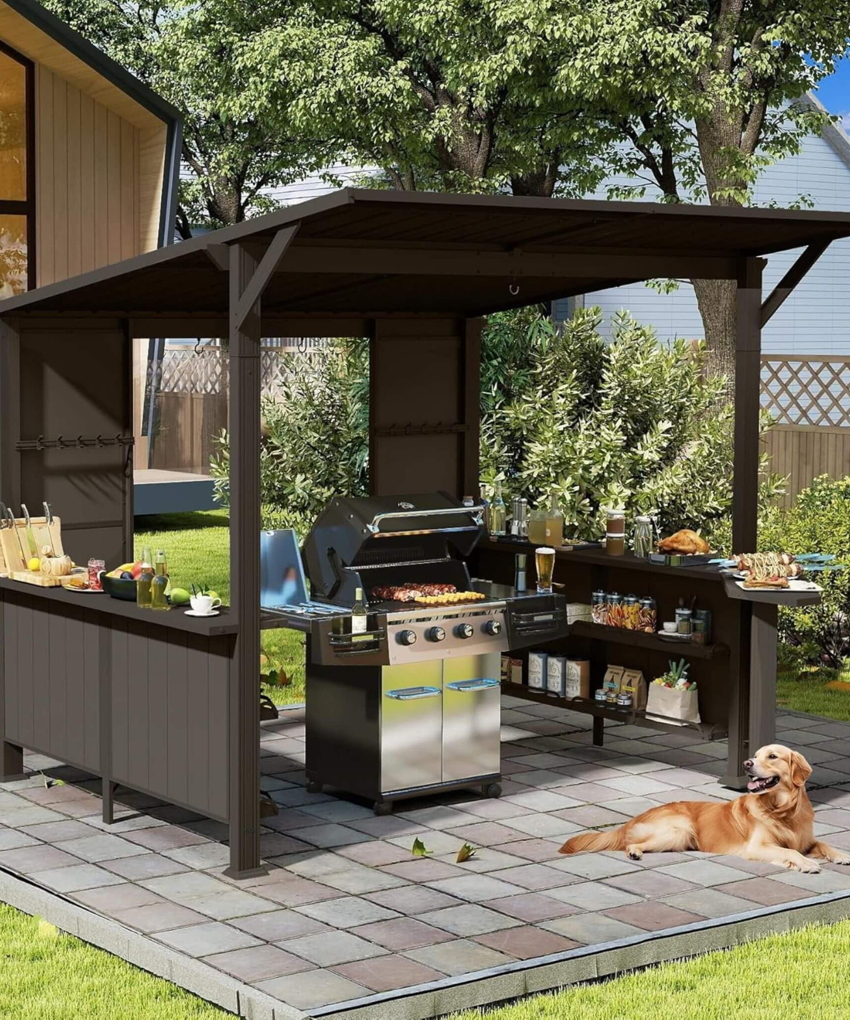 [09X10FT] Alora Modern Slanted Hardtop Alloy Steel Grill Gazebo (SAK32687)