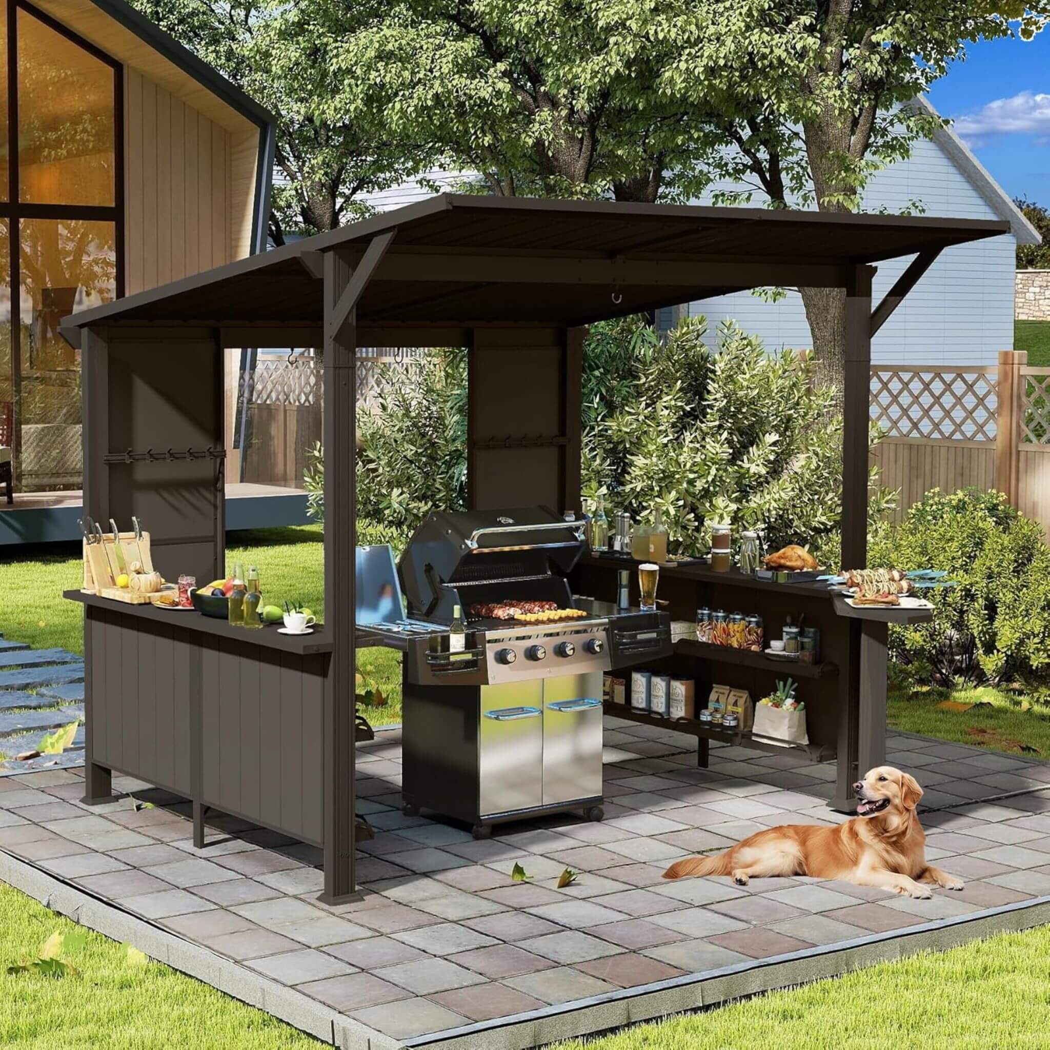 [09X10FT] Alora Modern Slanted Hardtop Alloy Steel Grill Gazebo (SAK32687)