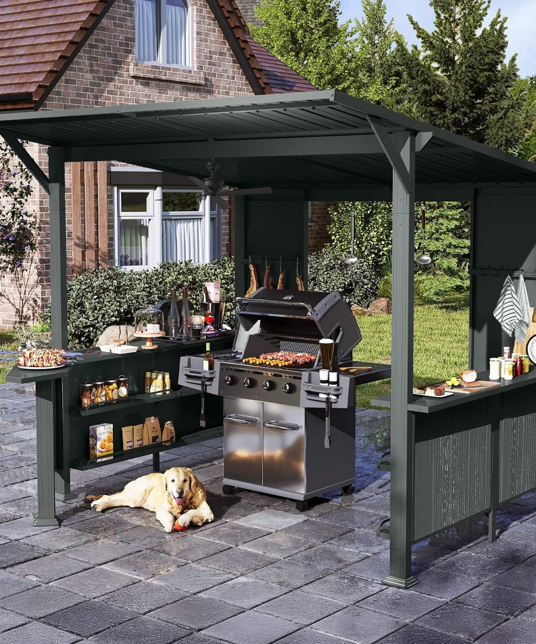 [09X10FT] Alora Modern Slanted Hardtop Alloy Steel Grill Gazebo (SAK32687)