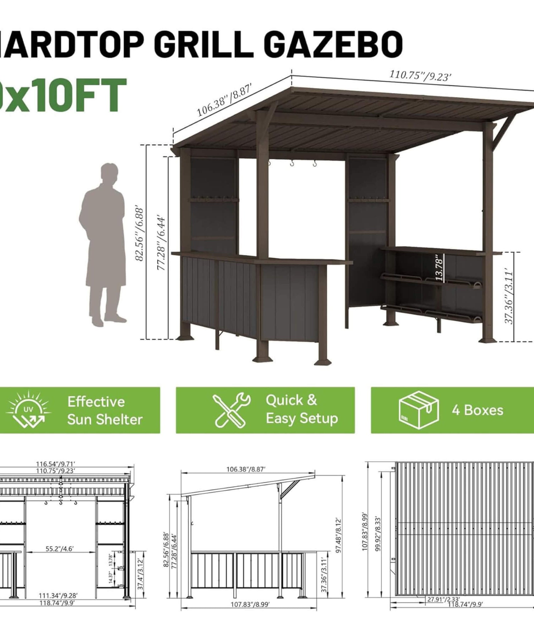 [09X10FT] Alora Modern Slanted Hardtop Alloy Steel Grill Gazebo (SAK32687)
