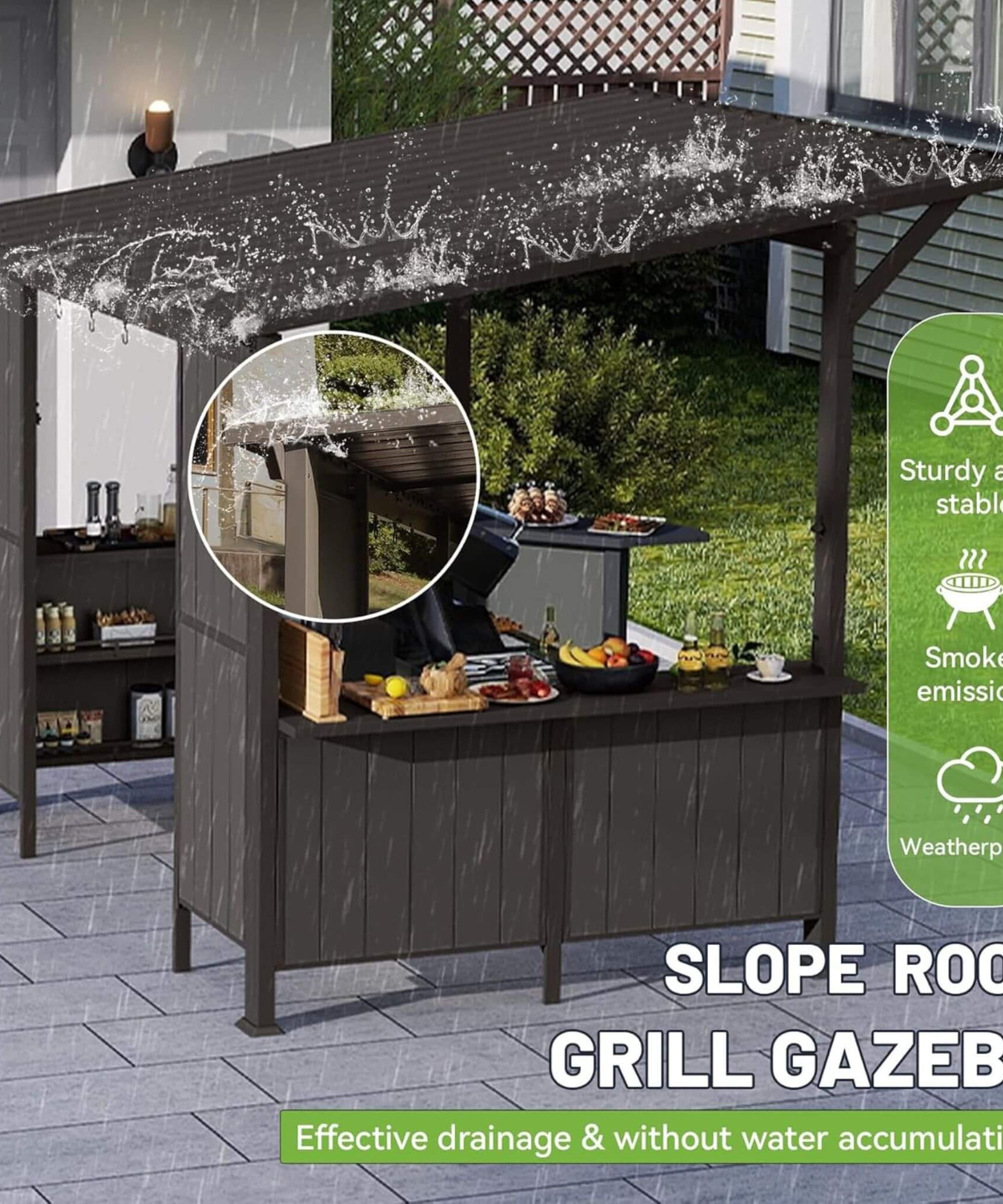 [09X10FT] Alora Modern Slanted Hardtop Alloy Steel Grill Gazebo (SAK32687)