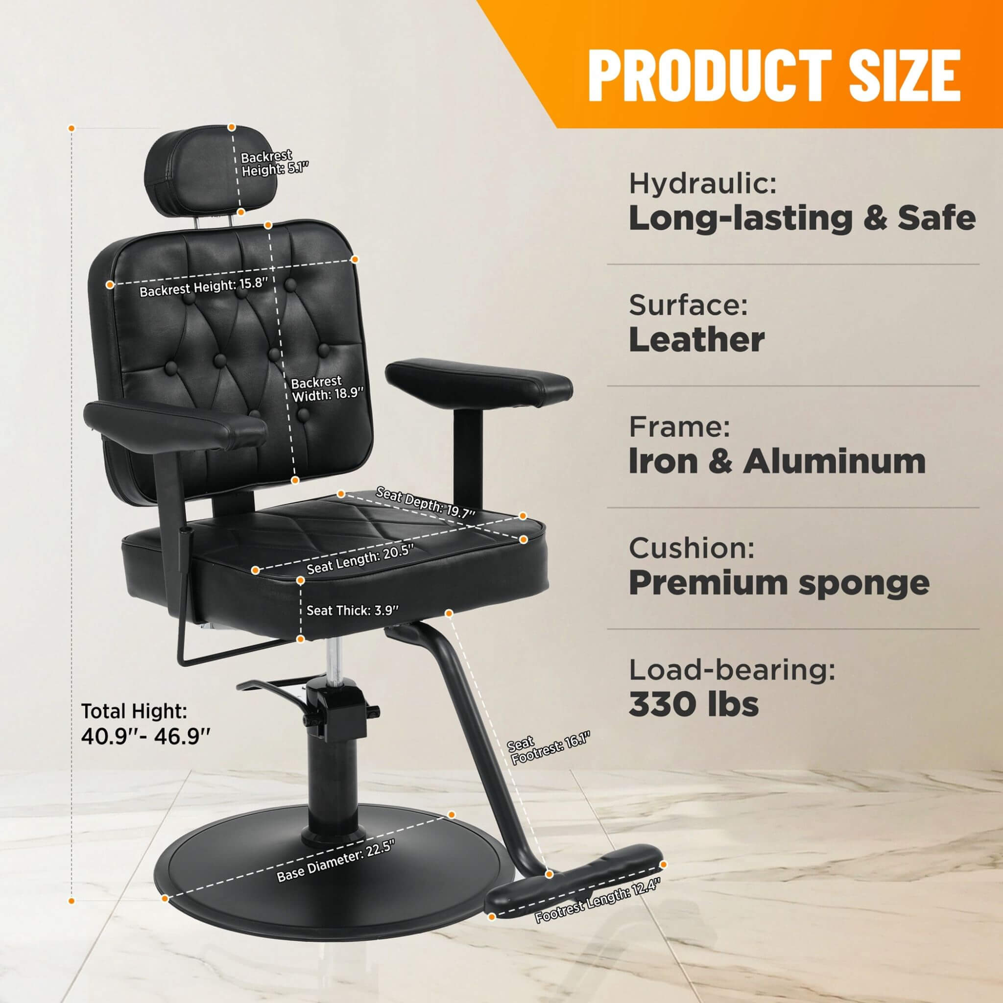 Modern Vintage Hydraulic PU Leather Reclining Barber Chair (SAK59102)