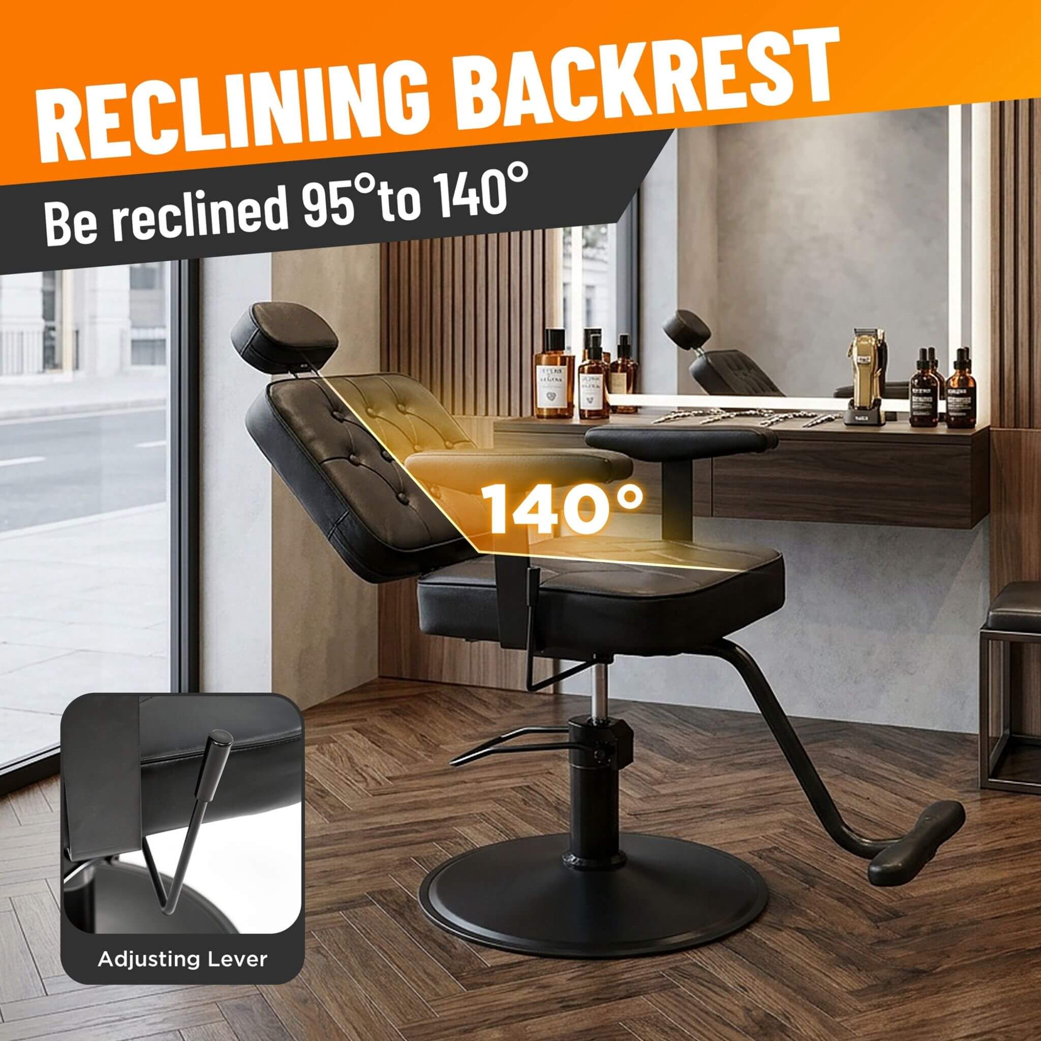 Modern Vintage Hydraulic PU Leather Reclining Barber Chair (SAK59102)