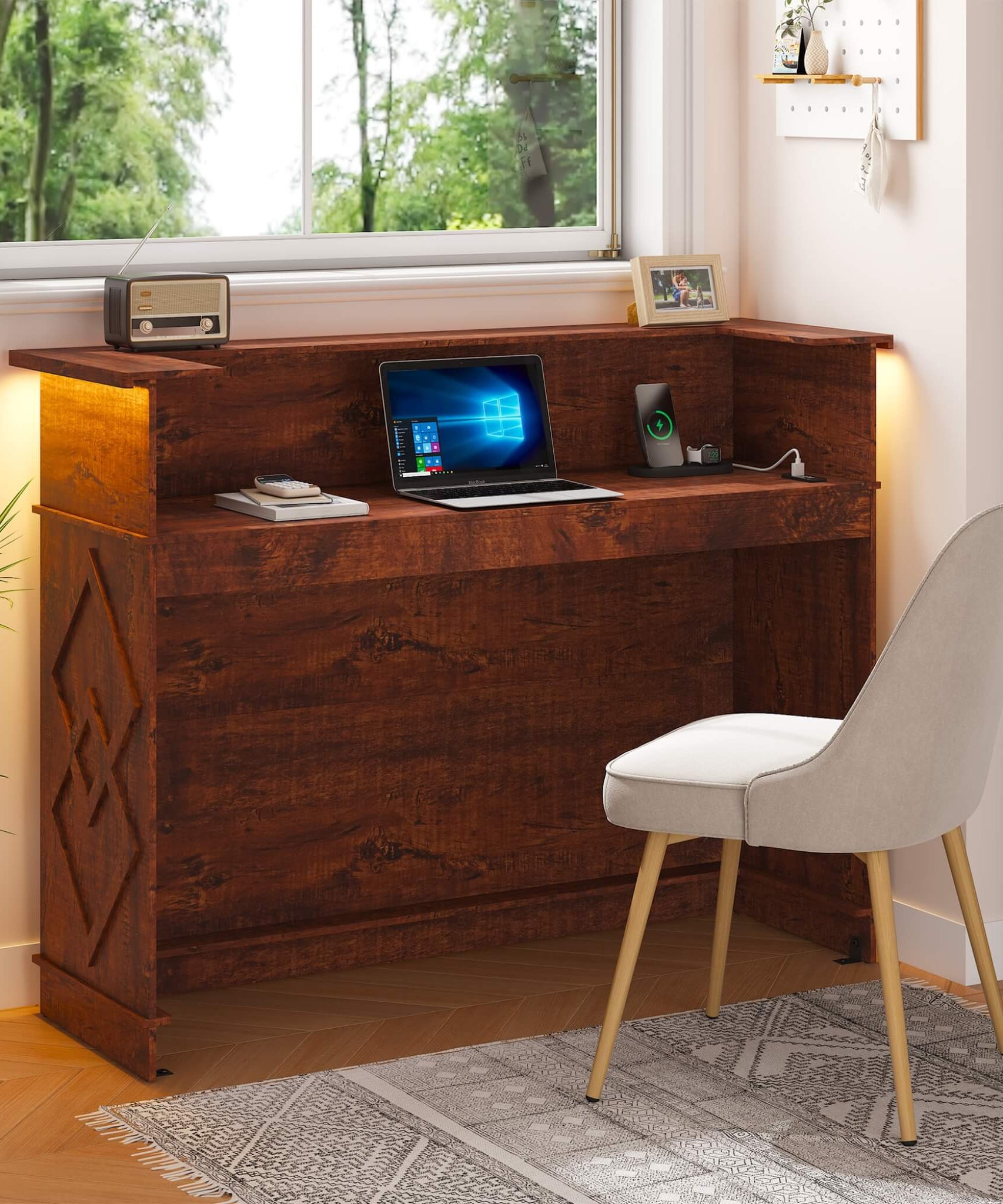 52-Inch Modern Walnut Standing Reception Desk With Laminate Countertop (SAK17835)