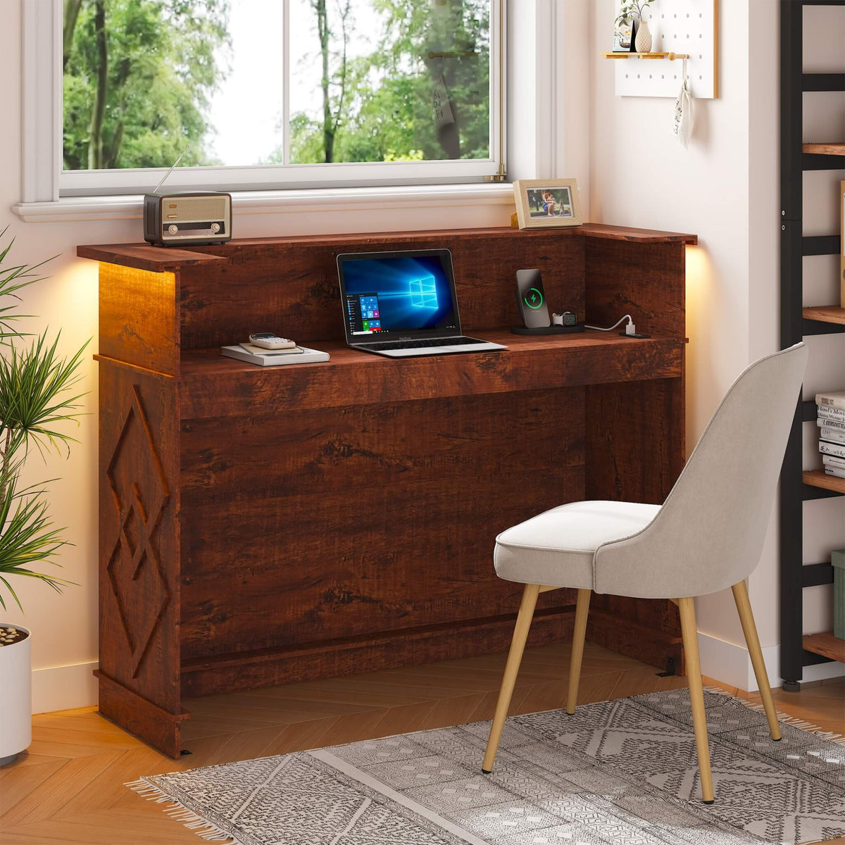 52-Inch Modern Walnut Standing Reception Desk With Laminate Countertop (SAK17835)