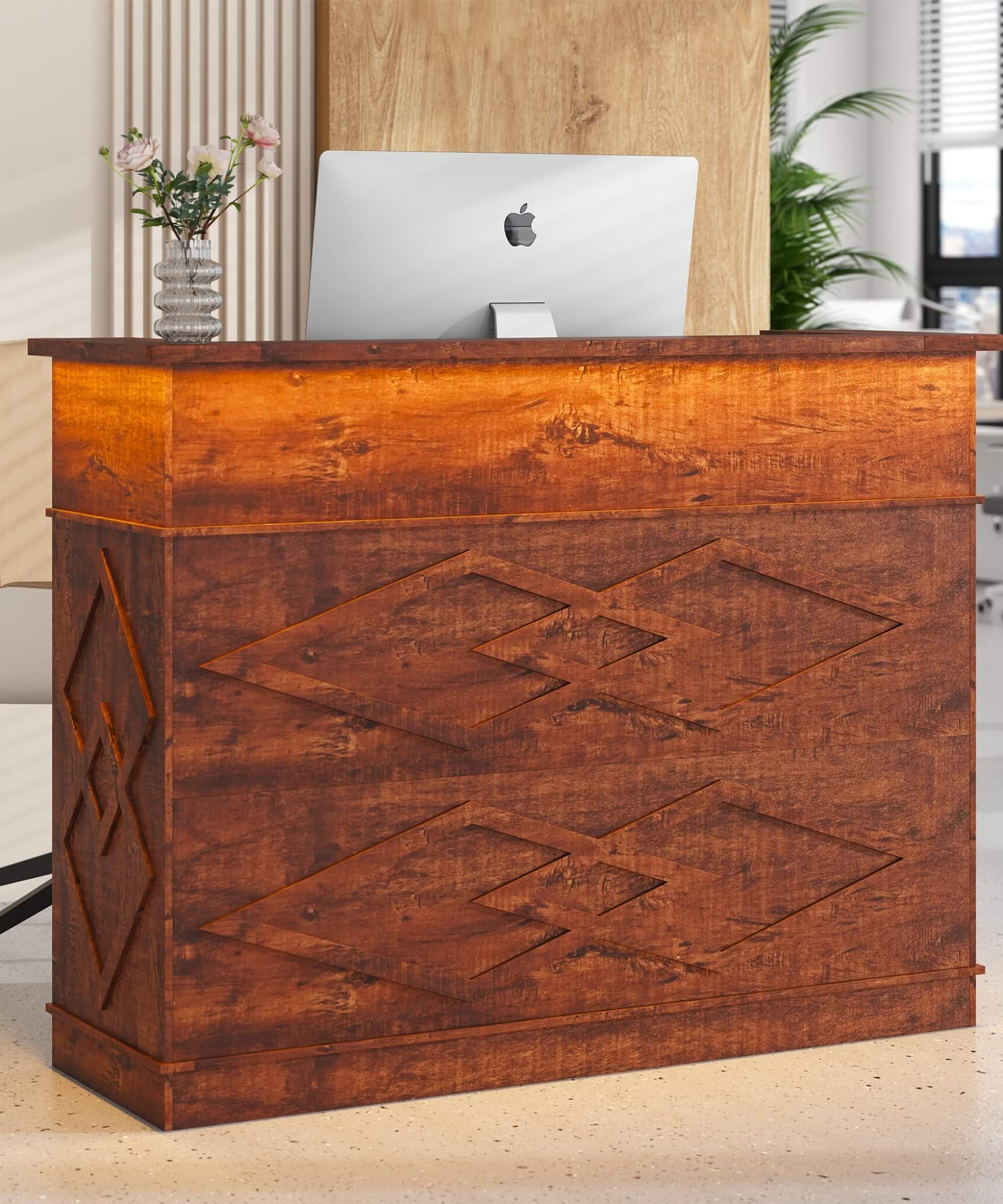 52-Inch Modern Walnut Standing Reception Desk With Laminate Countertop (SAK17835)