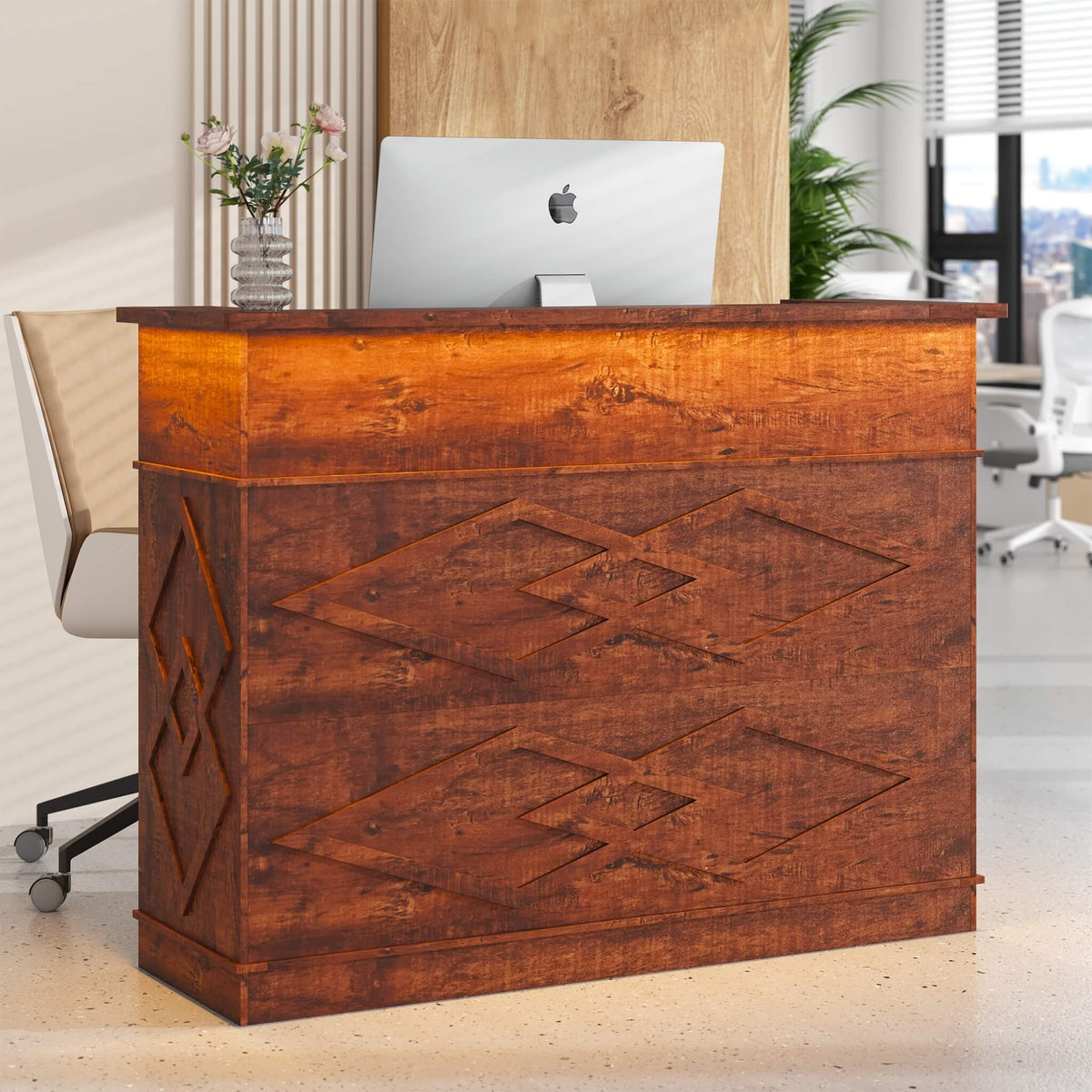 52-Inch Modern Walnut Standing Reception Desk With Laminate Countertop (SAK17835)