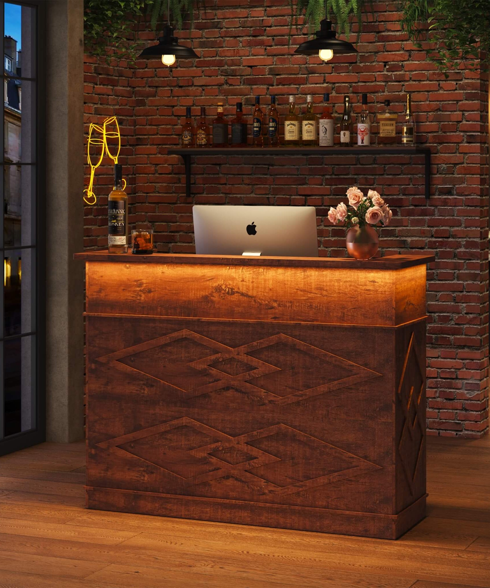 52-Inch Modern Walnut Standing Reception Desk With Laminate Countertop (SAK17835)