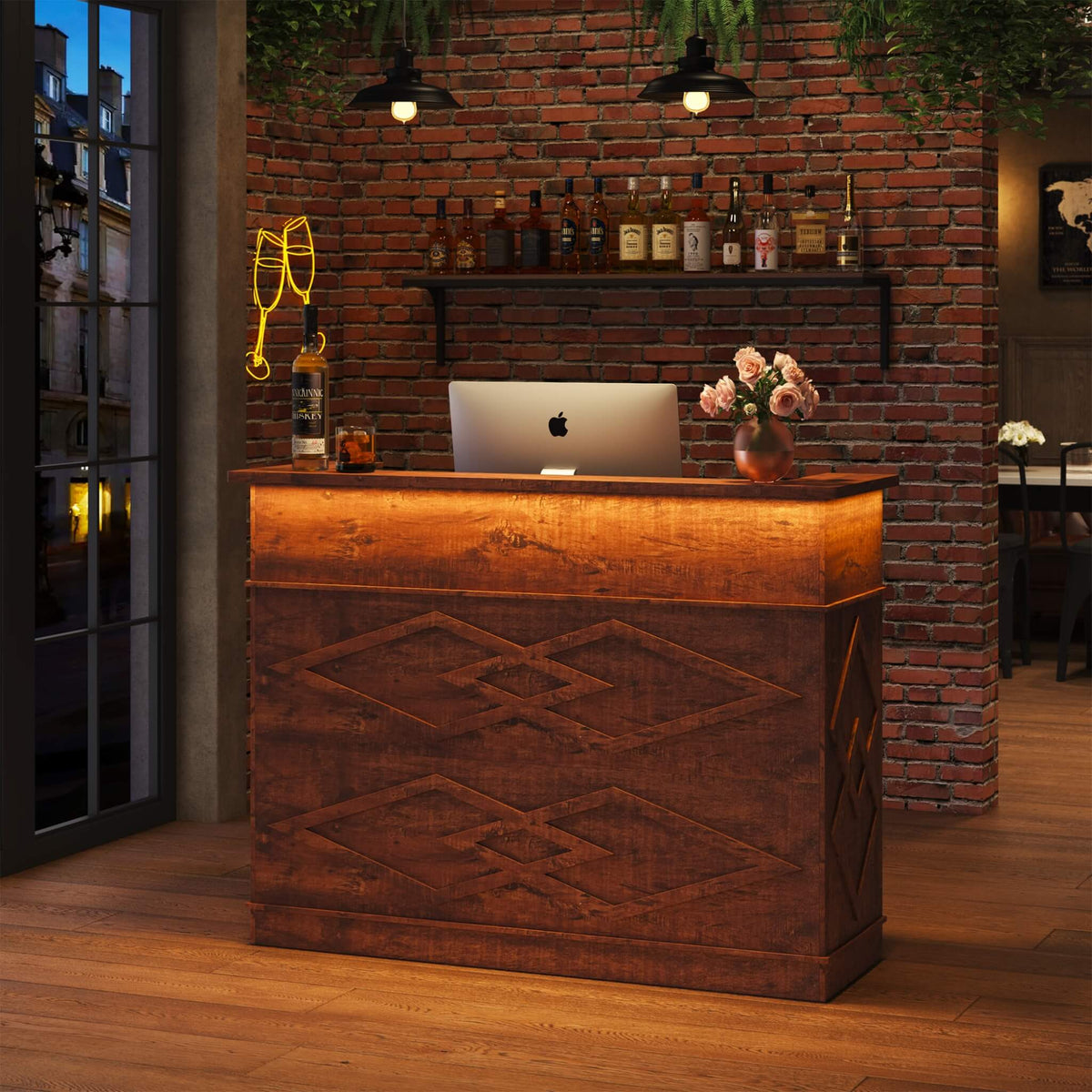 52-Inch Modern Walnut Standing Reception Desk With Laminate Countertop (SAK17835)
