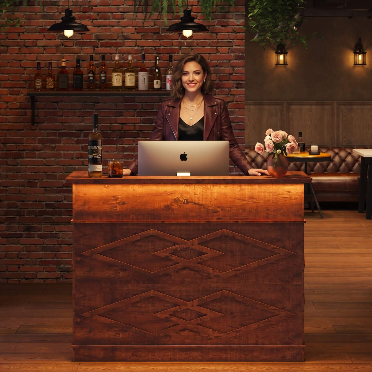 52-Inch Modern Walnut Standing Reception Desk With Laminate Countertop (SAK17835)