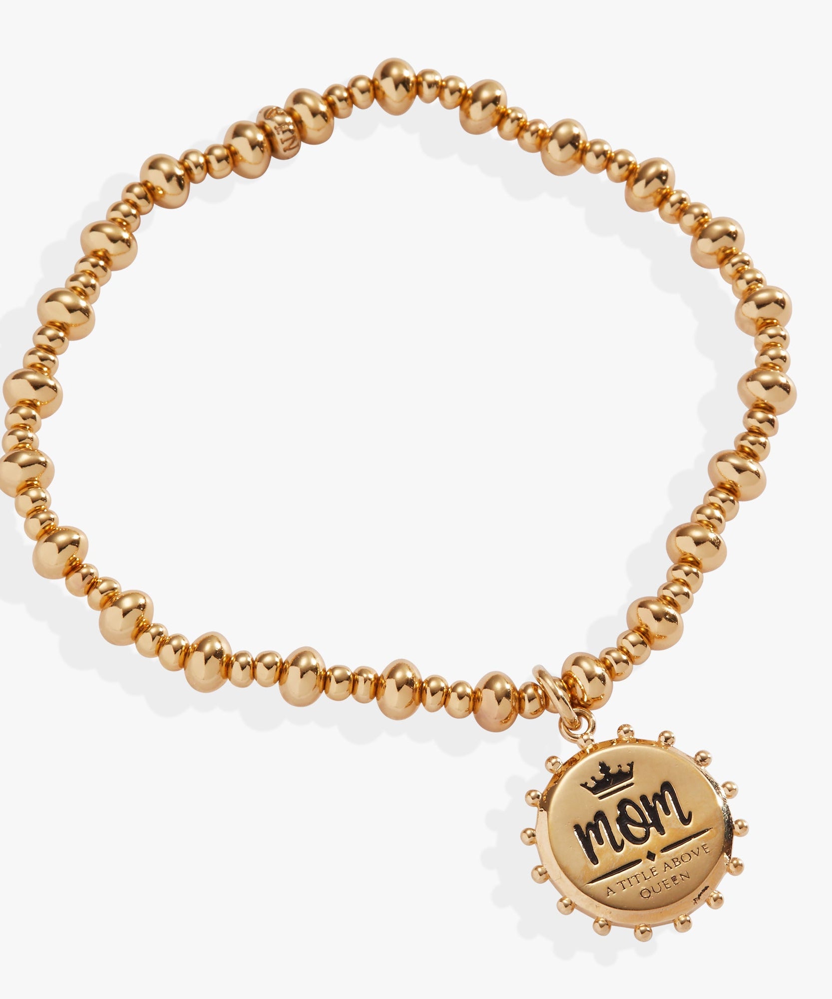 'Mom, A Title Above Queen' Beaded Stretch Charm Bracelet