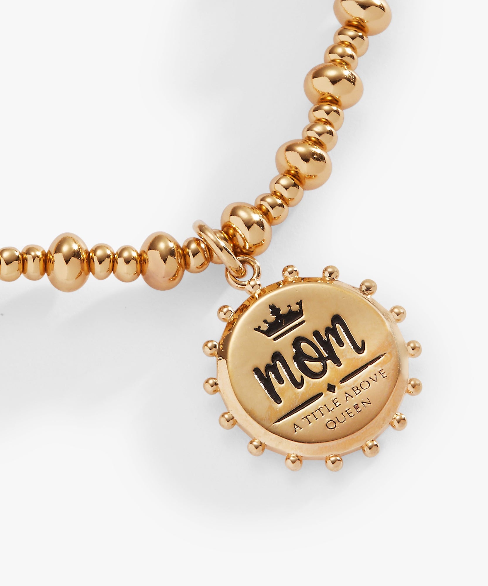 'Mom, A Title Above Queen' Beaded Stretch Charm Bracelet