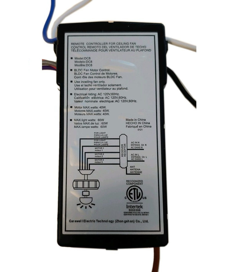 Substitute for Monte Carlo DC8-60LP30L-D 6 Speed DC Ceiling Fan Receiver - DC860LP30LD [DC8-96SG8]