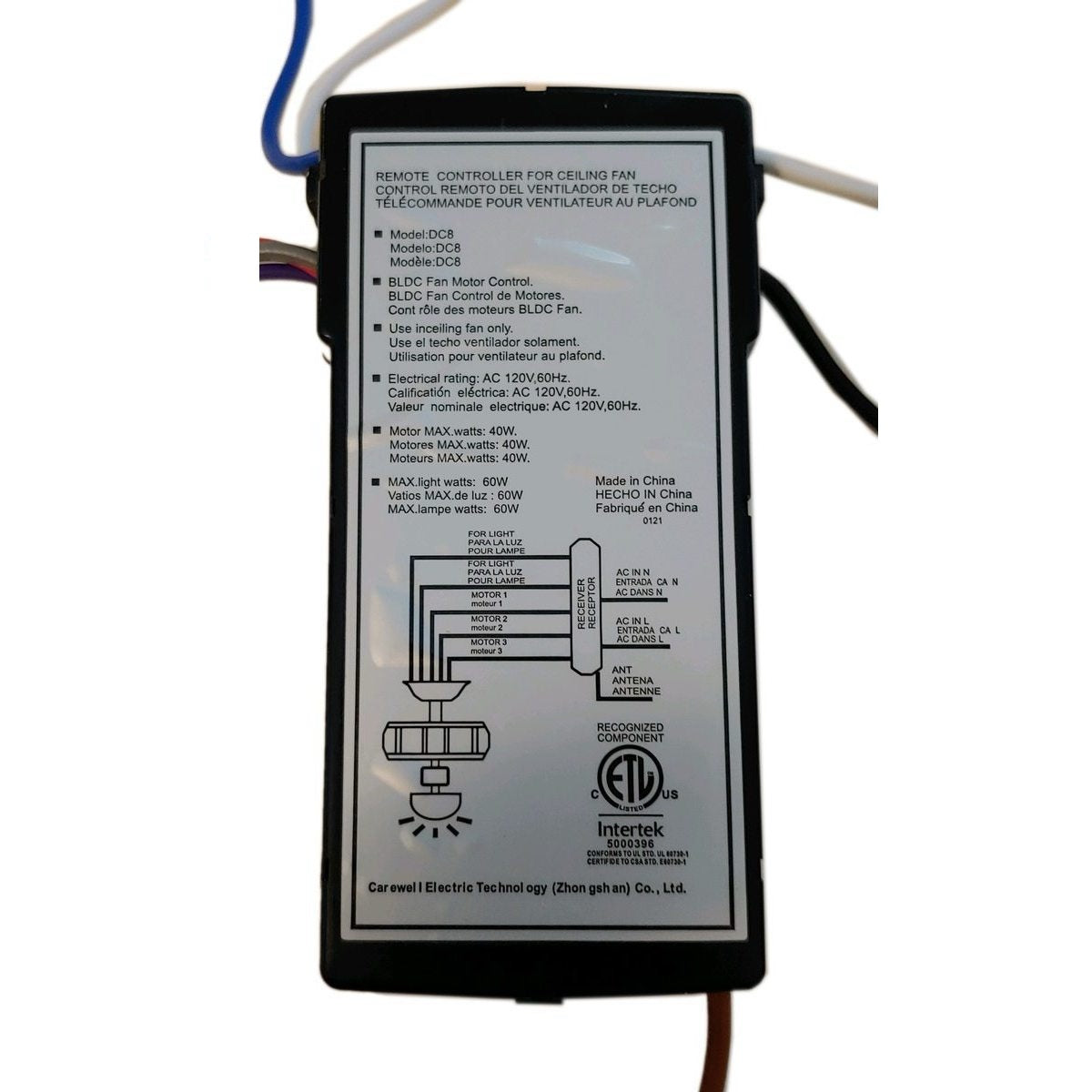 Substitute for Monte Carlo DC8-60LP30L-D 6 Speed DC Ceiling Fan Receiver - DC860LP30LD [DC8-96SG8]