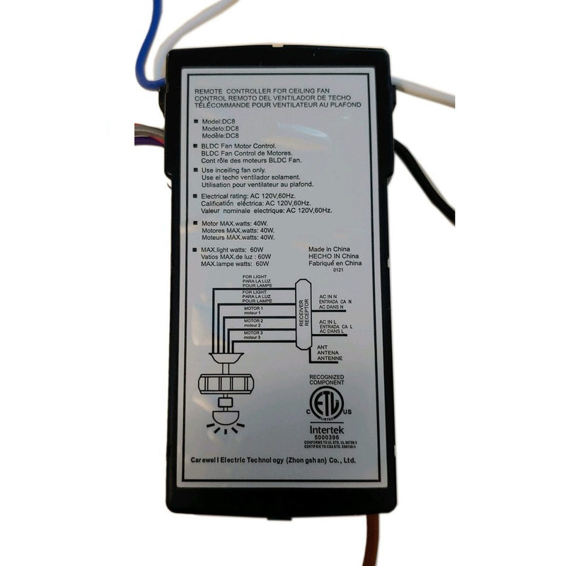 Substitute for Monte Carlo DC8-60LP30L-D 6 Speed DC Ceiling Fan Receiver - DC860LP30LD [DC8-96SG8]
