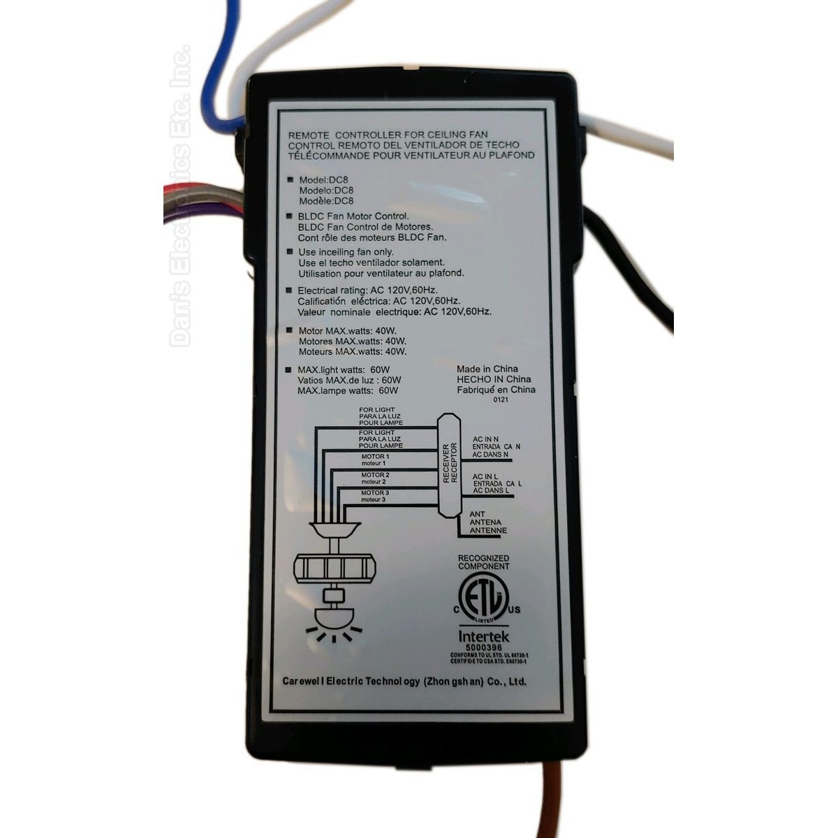 Substitute for Monte Carlo DC8-56SGU-L-1 6 Speed For DC Ceiling Fan Receiver [DC8-96SG8]