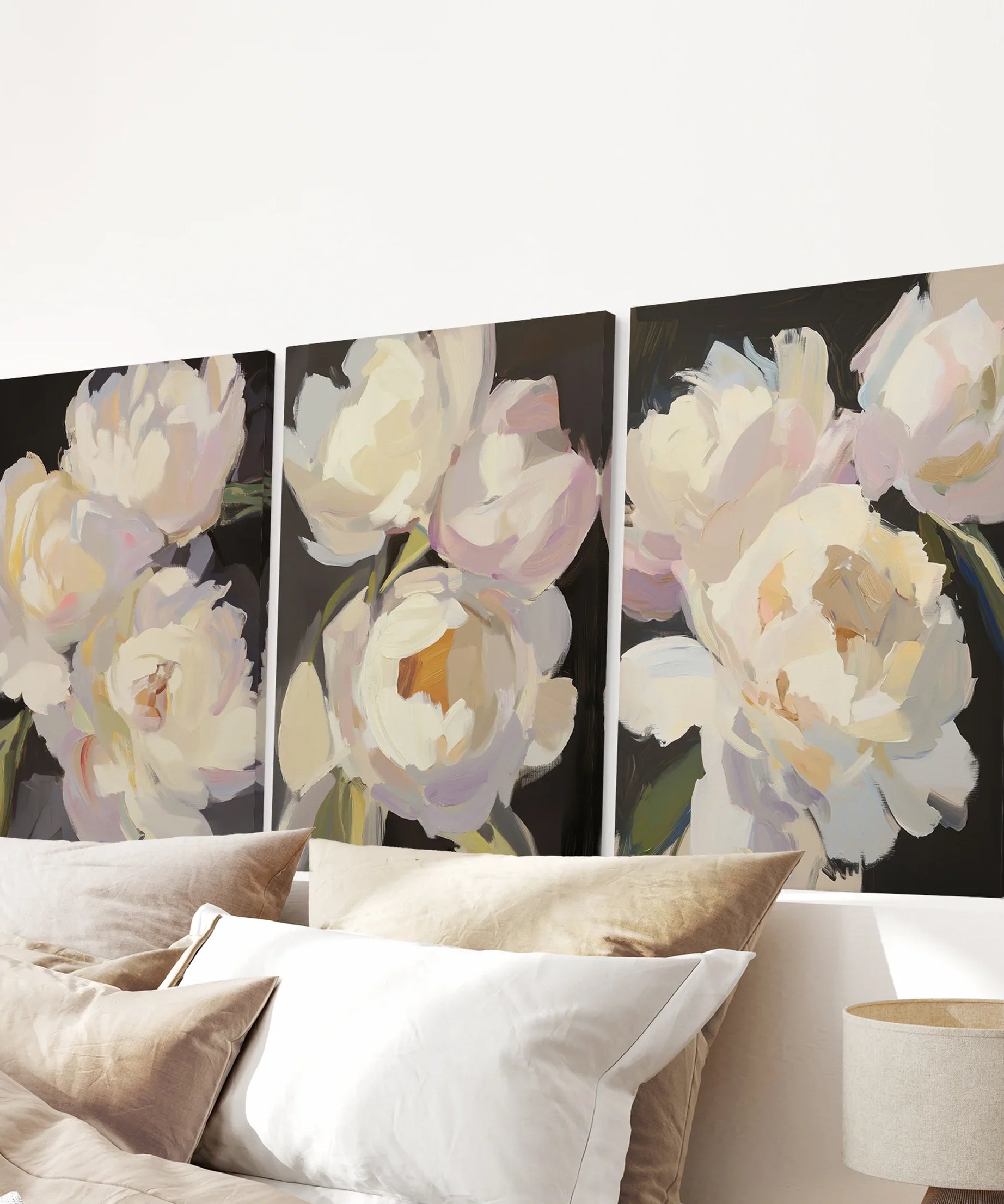 Moody Pink and White Peonies Art. Floral Set of 3 Prints