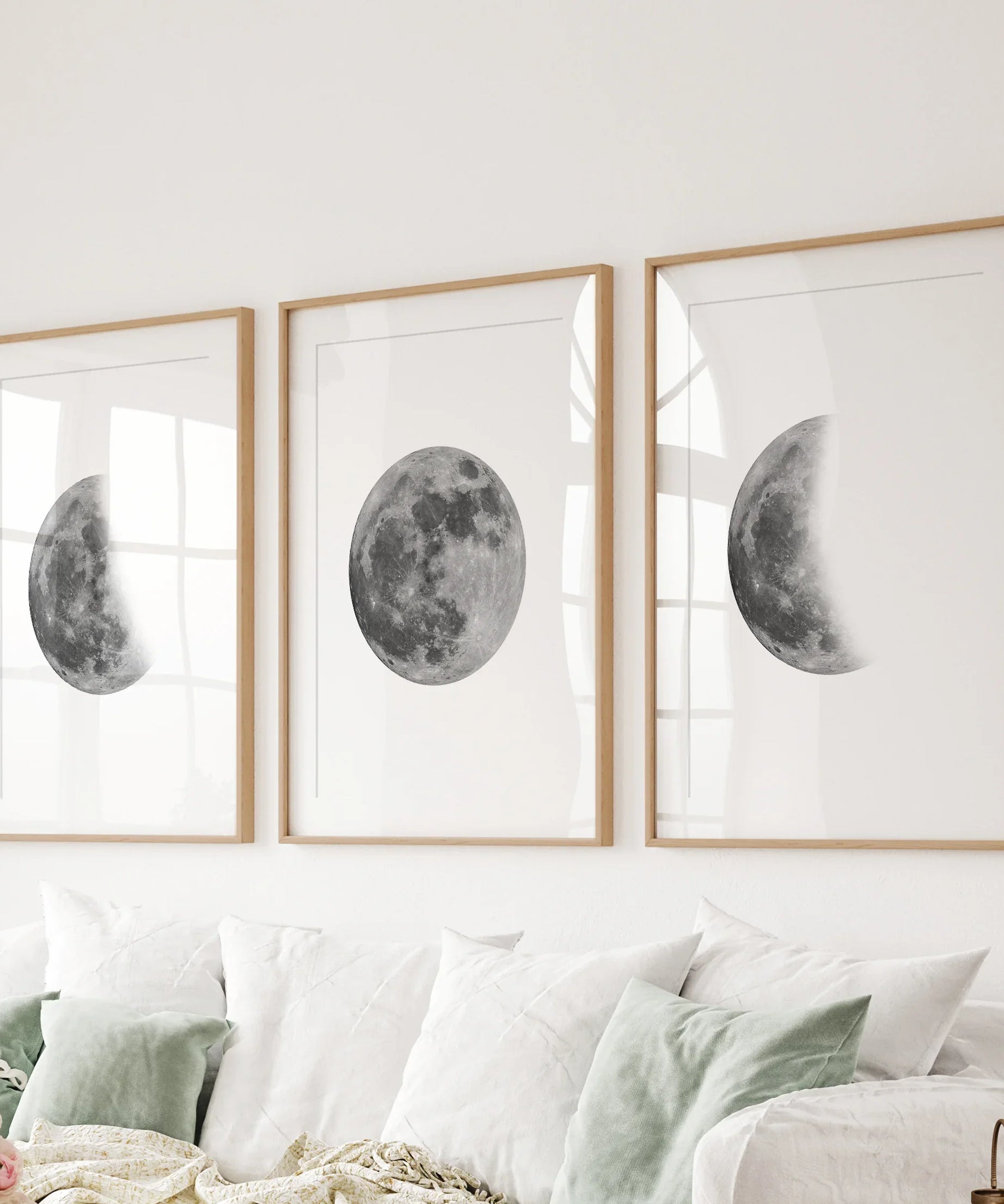 Moon Phases Set of 3 Prints. Black and White Lunar Cycle