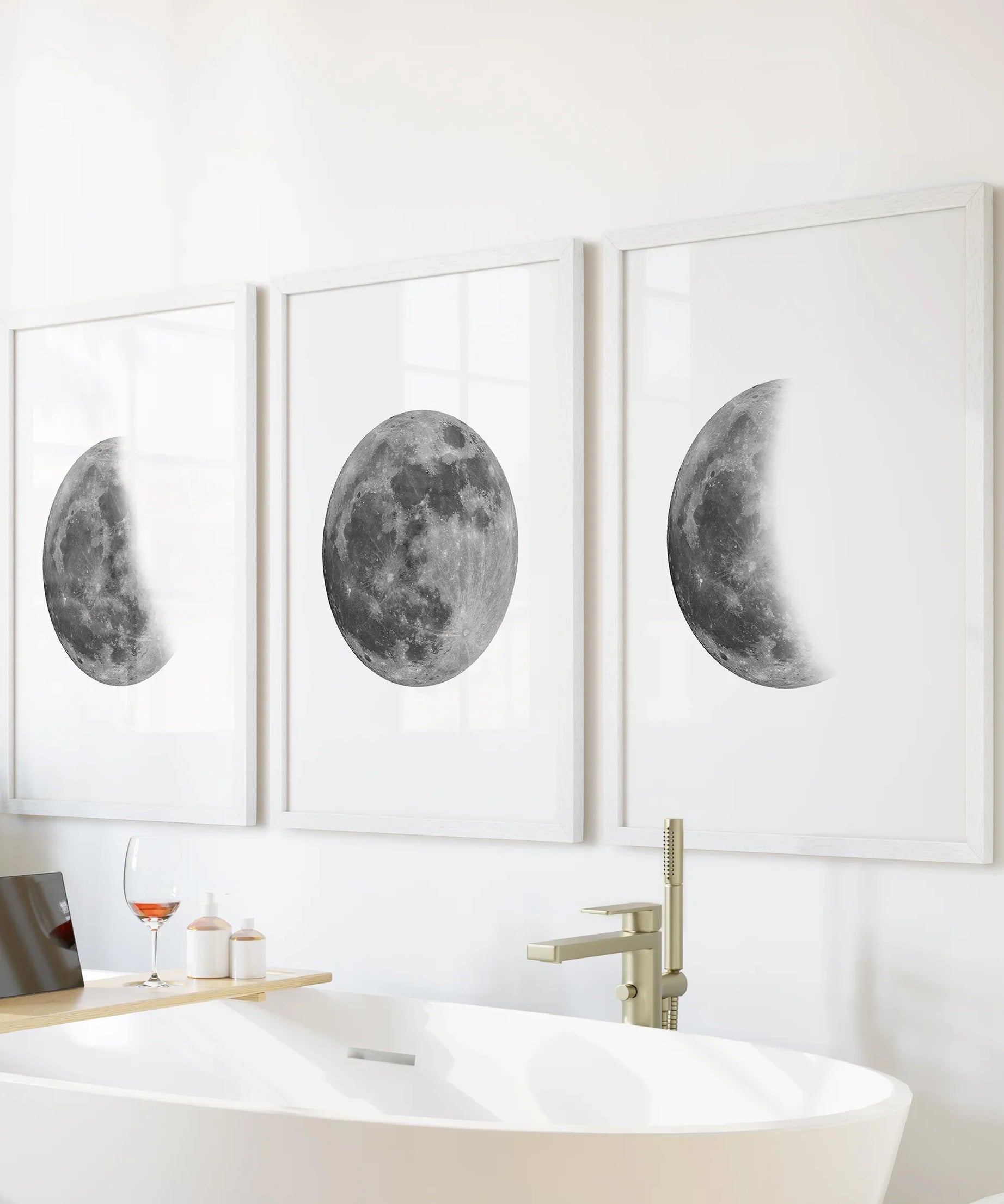 Moon Phases Set of 3 Prints. Black and White Lunar Cycle