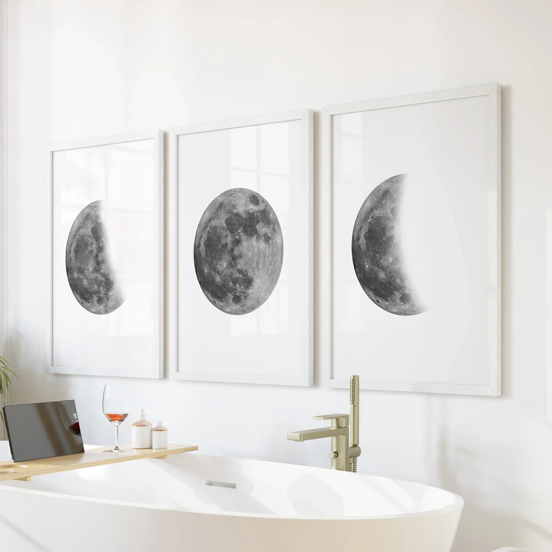 Moon Phases Set of 3 Prints. Black and White Lunar Cycle