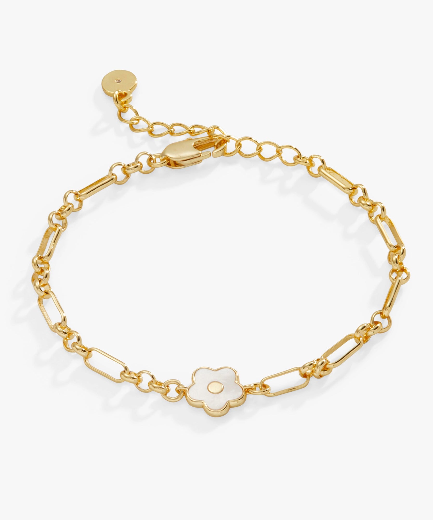 Mother Of Pearl Daisy Charm Chain Bracelet